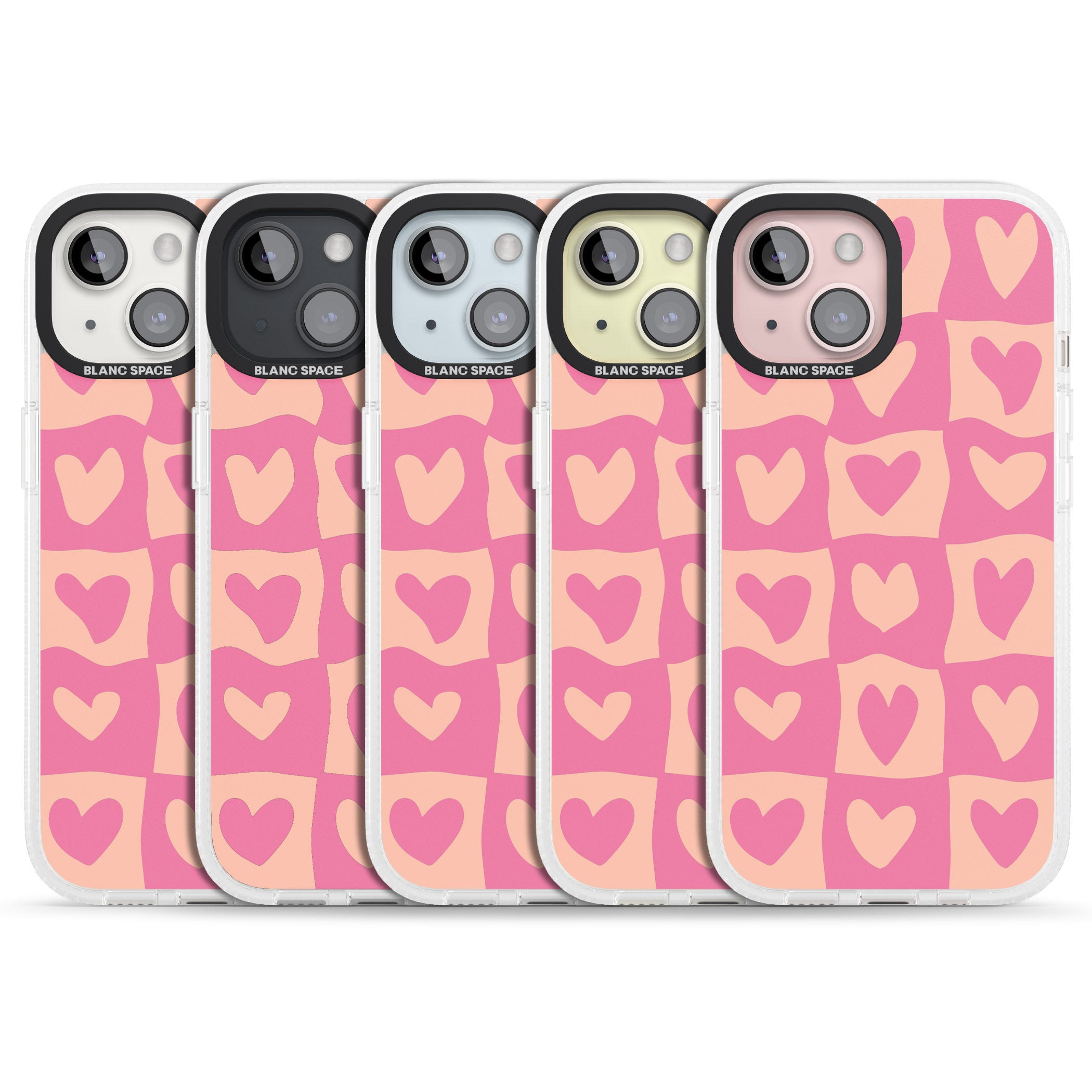 Pink Wavy Checked Hearts iPhone 15 / 14 / 13 Clear Case Impact Air - Blanc Space