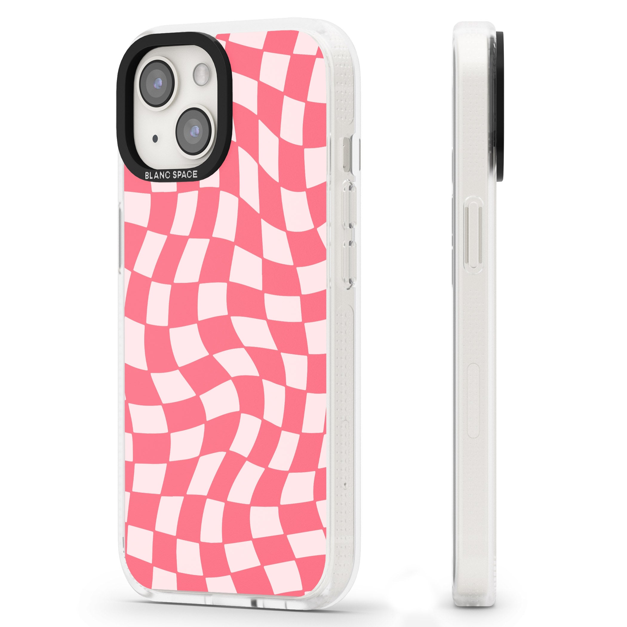 Pink Wavy Checked Pattern iPhone 15 / 14 / 13 Clear Case Impact Air - Blanc Space