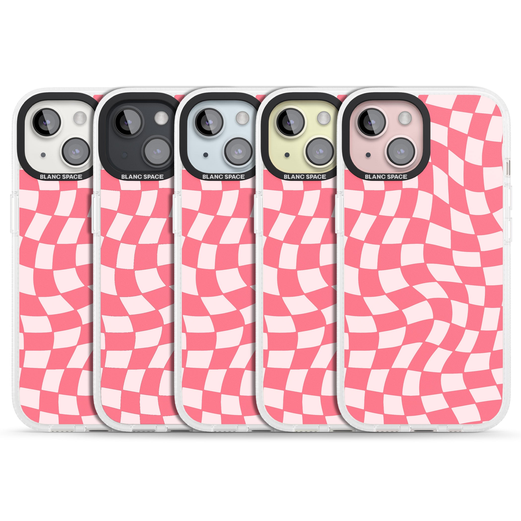 Pink Wavy Checked Pattern iPhone 15 / 14 / 13 Clear Case Impact Air - Blanc Space