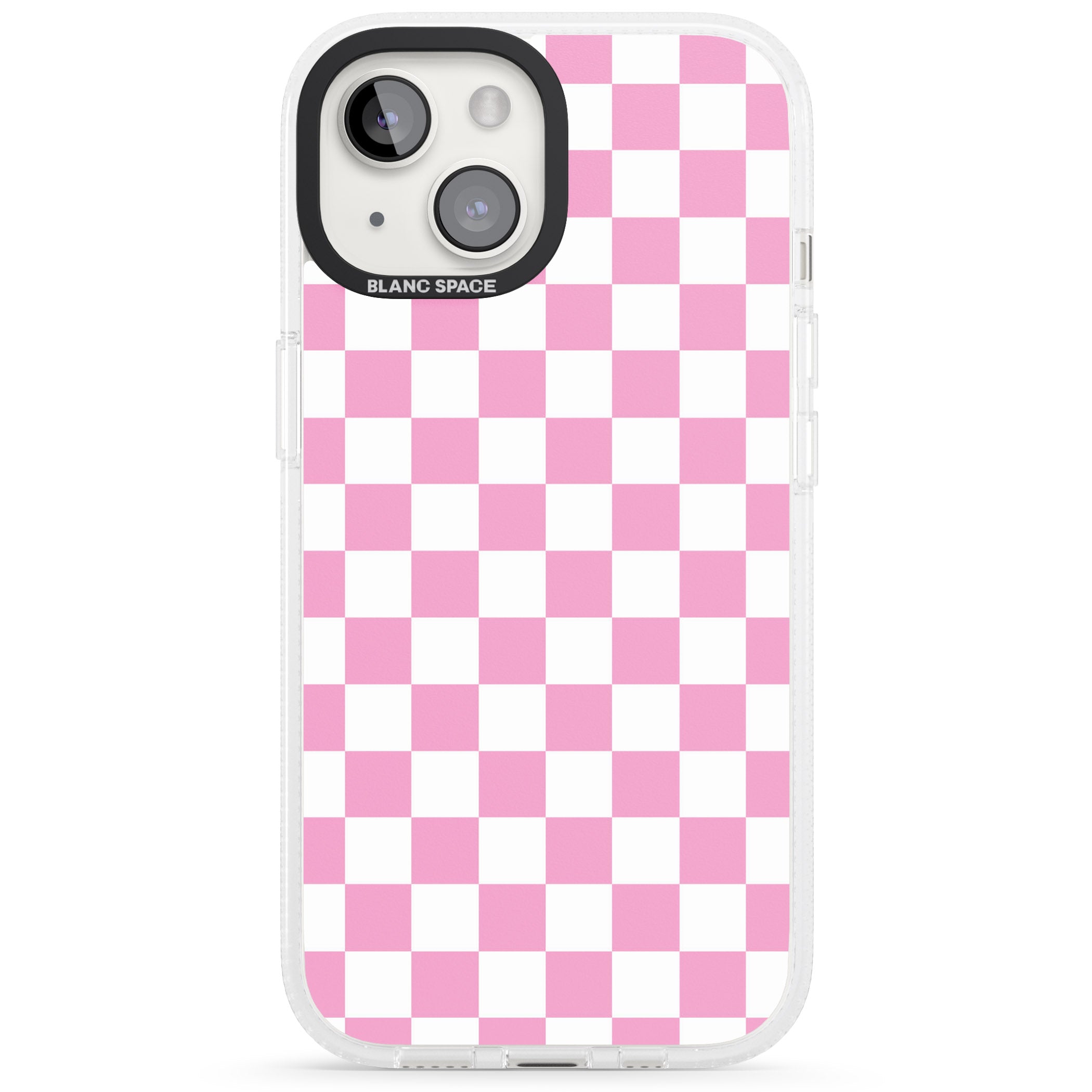 Pink Checkered iPhone 15 / 14 / 13 Clear Case Impact Air - Blanc Space