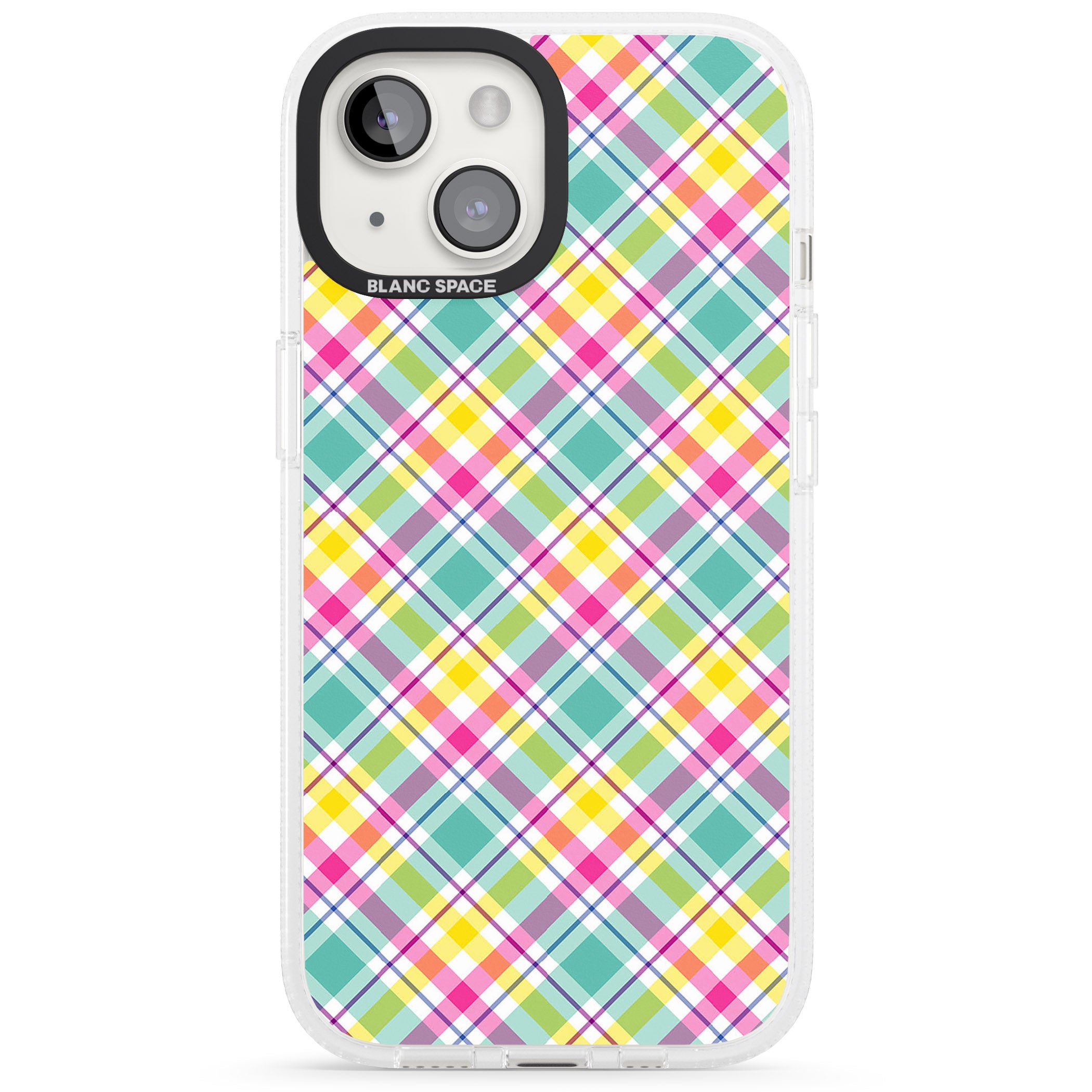 Crosshatch Plaid iPhone 15 / 14 / 13 Clear Case Impact Air - Blanc Space