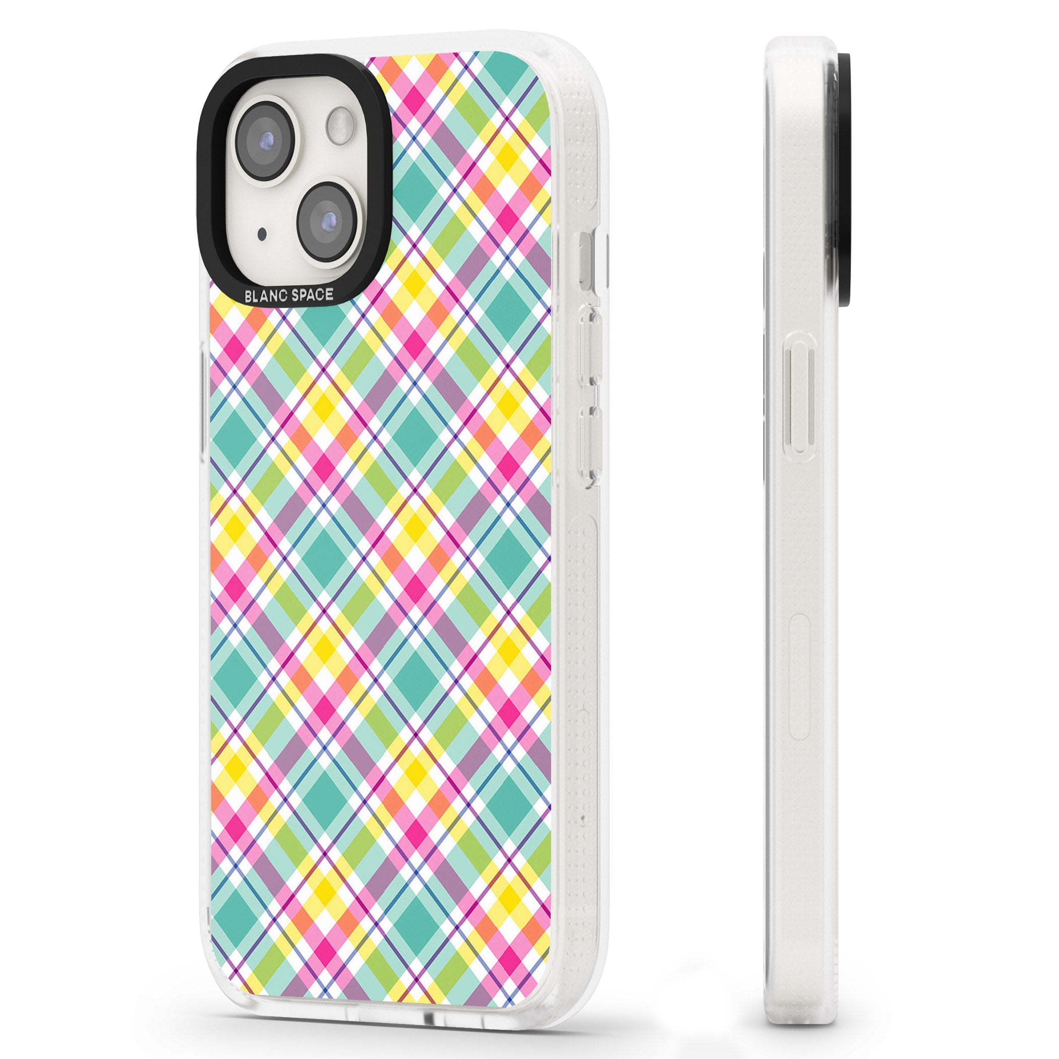 Crosshatch Plaid iPhone 15 / 14 / 13 Clear Case Impact Air - Blanc Space