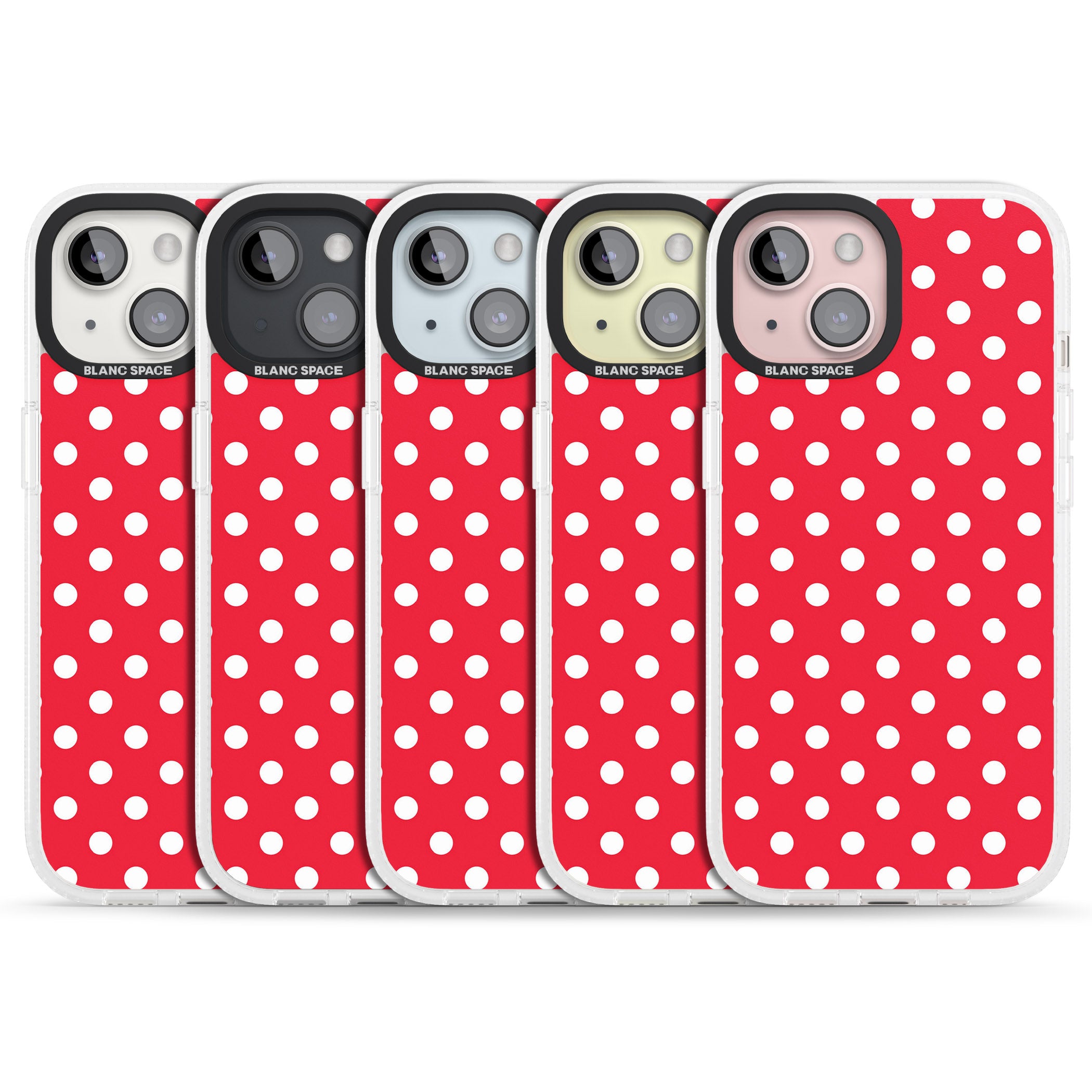 Designer Lava Red Polka Dot iPhone 15 / 14 / 13 Clear Case Impact Air - Blanc Space