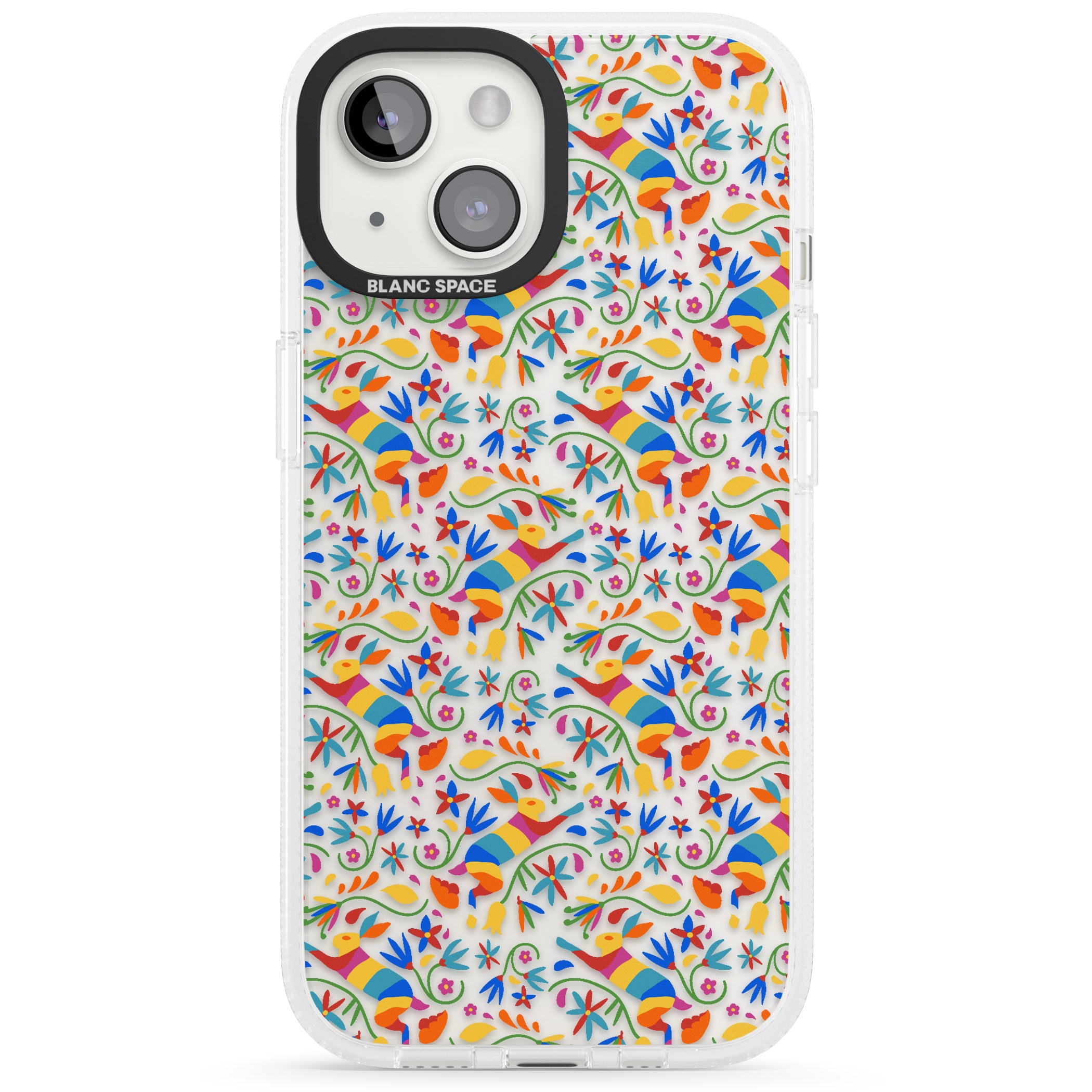 Floral Rabbit Pattern in Rainbow iPhone 15 / 14 / 13 Clear Case Impact Air - Blanc Space