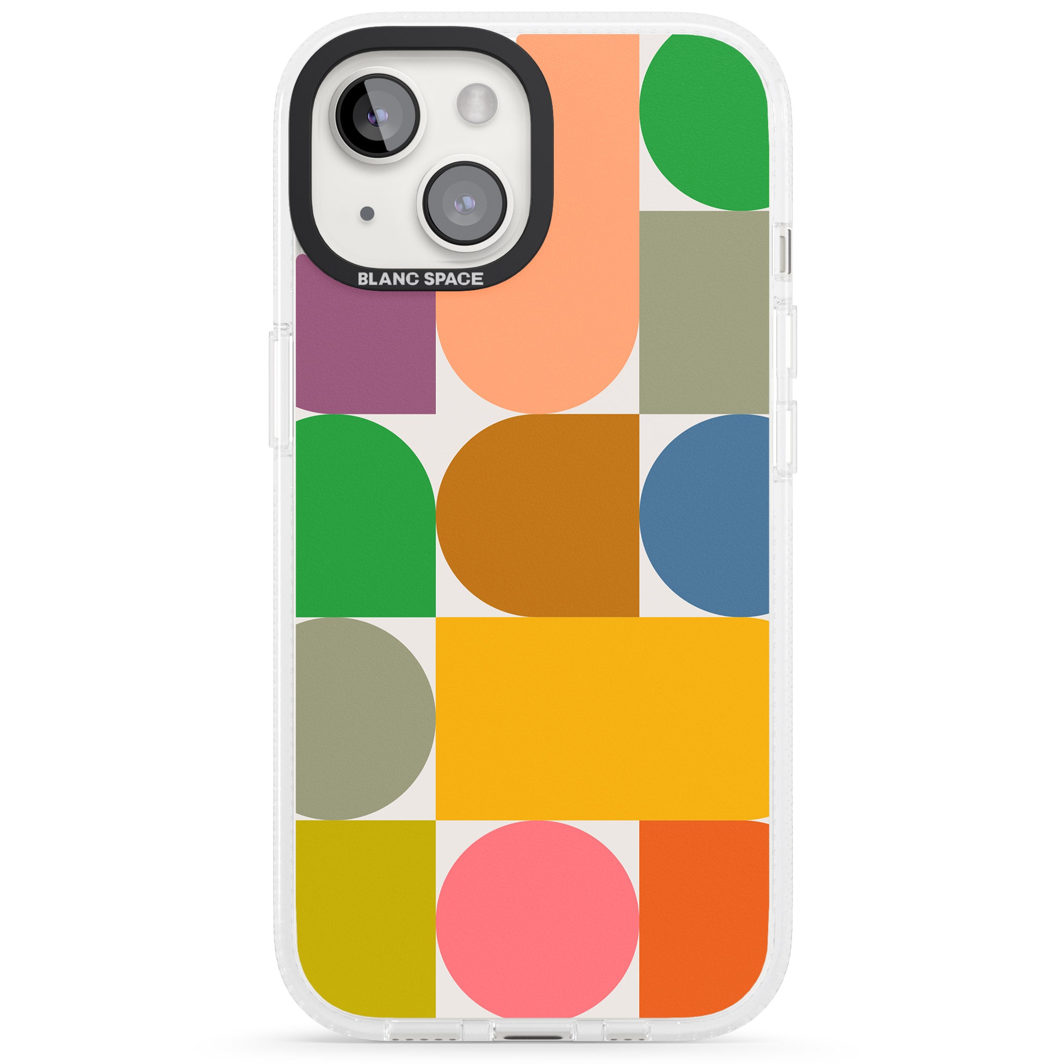 Abstract Retro Shapes: Rainbow Mix iPhone 15 / 14 / 13 Clear Case Impact Air - Blanc Space