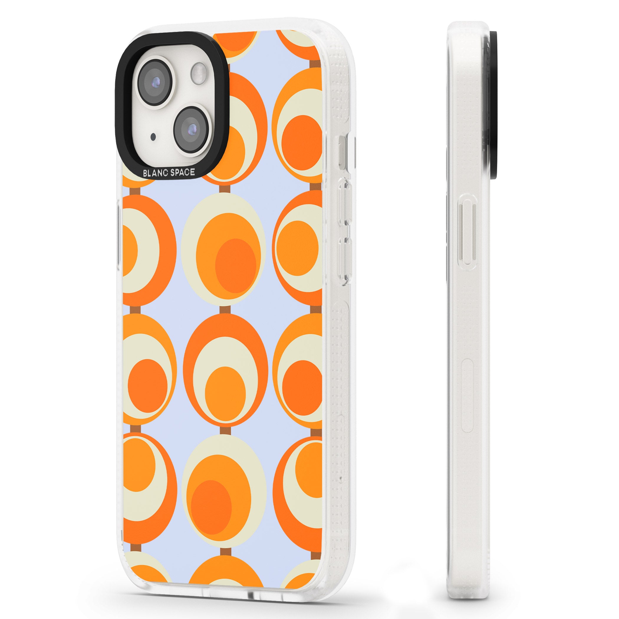 Mid-Century Blue & Orange Pattern iPhone 15 / 14 / 13 Clear Case Impact Air - Blanc Space