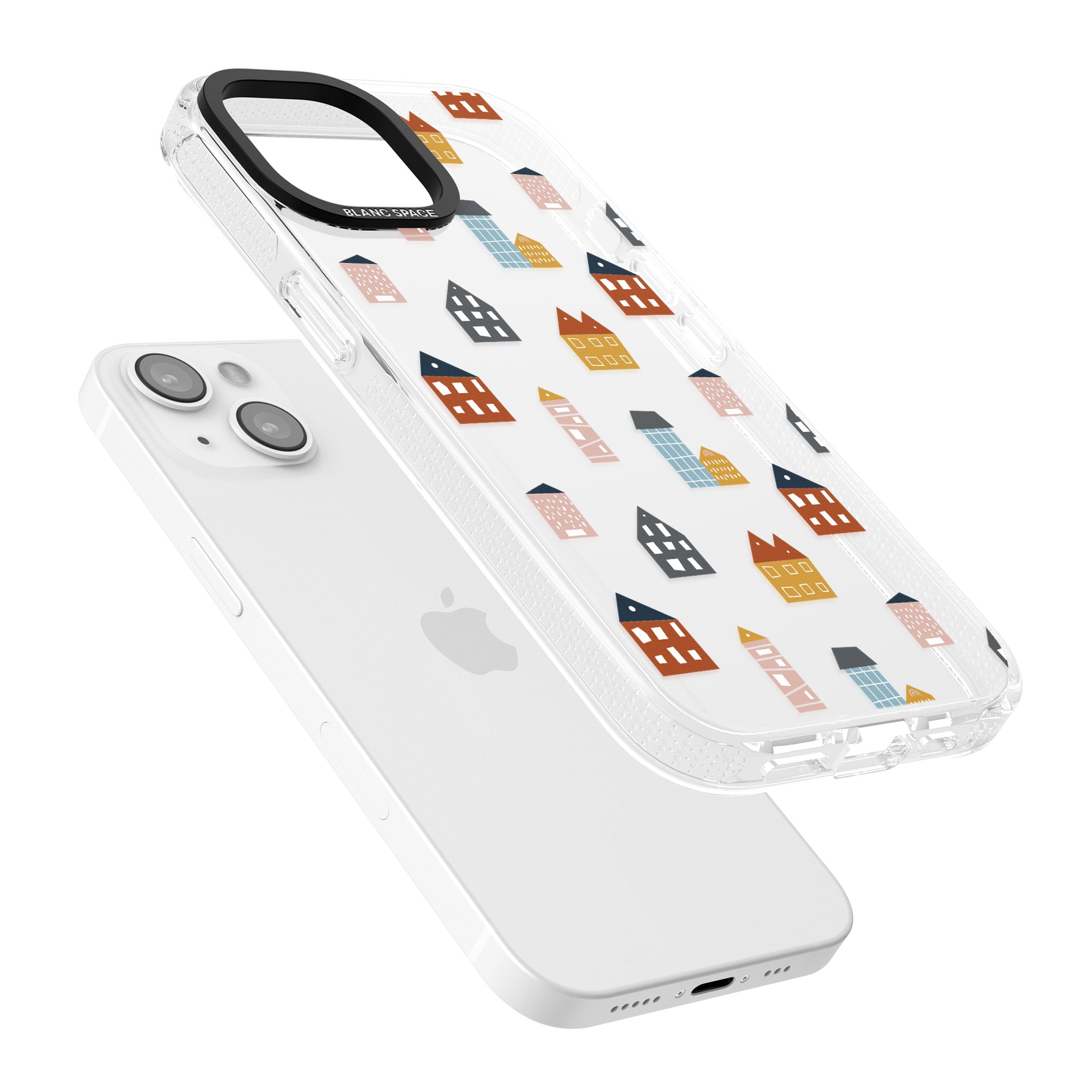 Cute Scandinavian Buildings iPhone 15 / 14 / 13 Clear Case Impact Air - Blanc Space