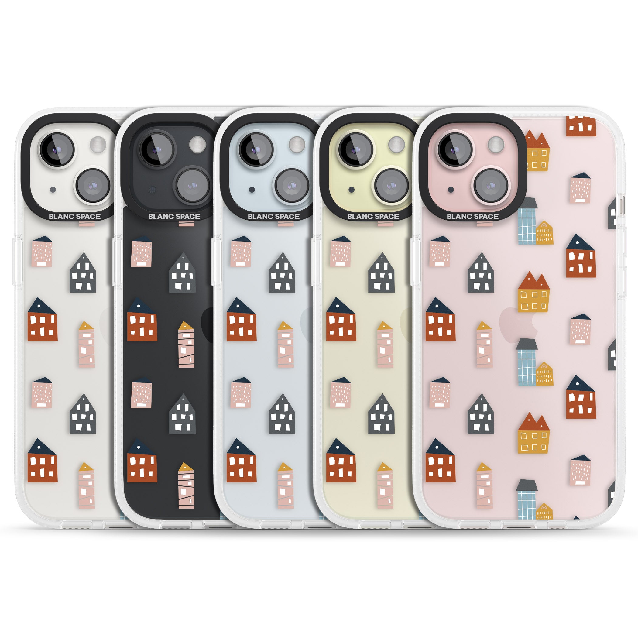 Cute Scandinavian Buildings iPhone 15 / 14 / 13 Clear Case Impact Air - Blanc Space