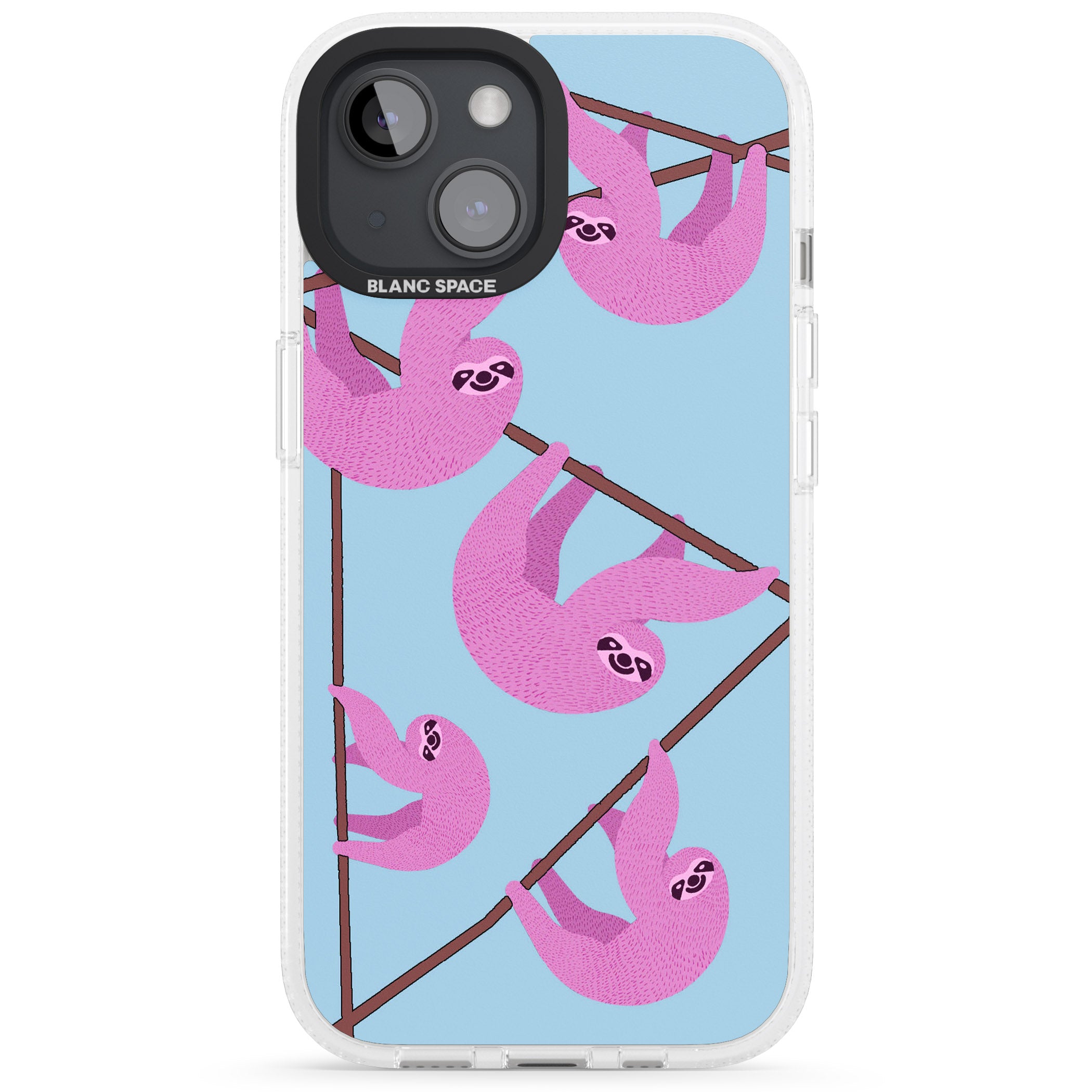 Pink Sloth iPhone 15 / 14 / 13 Clear Case Impact Air - Blanc Space