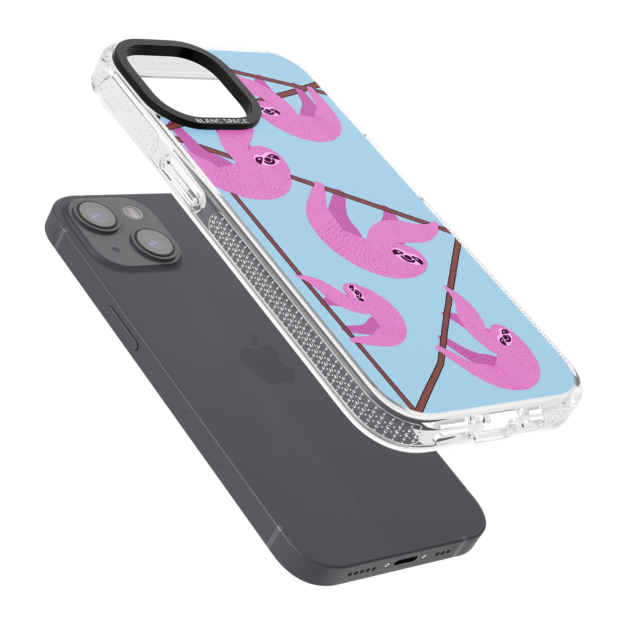 Pink Sloth iPhone 15 / 14 / 13 Clear Case Impact Air - Blanc Space