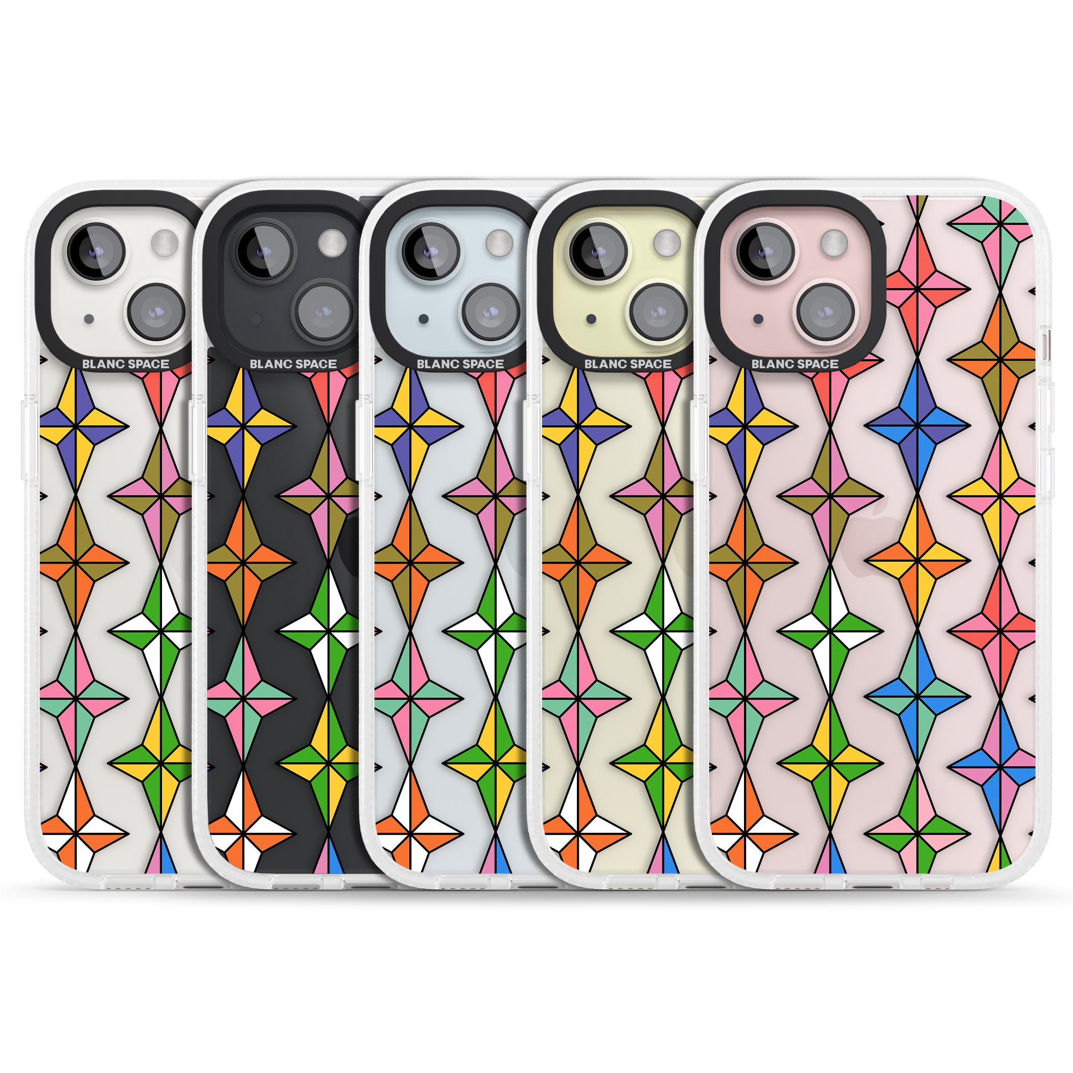 Multi Colour Stars Pattern iPhone 15 / 14 / 13 Clear Case Impact Air - Blanc Space