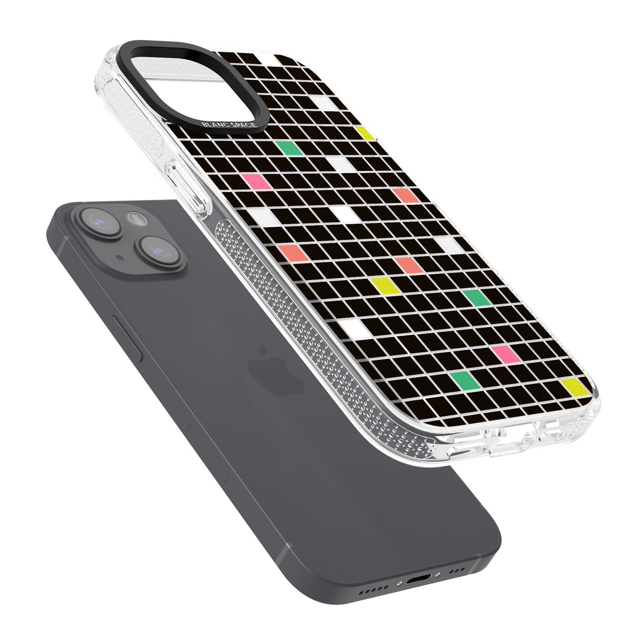Vibrant Black Geometric Grid iPhone 15 / 14 / 13 Clear Case Impact Air - Blanc Space