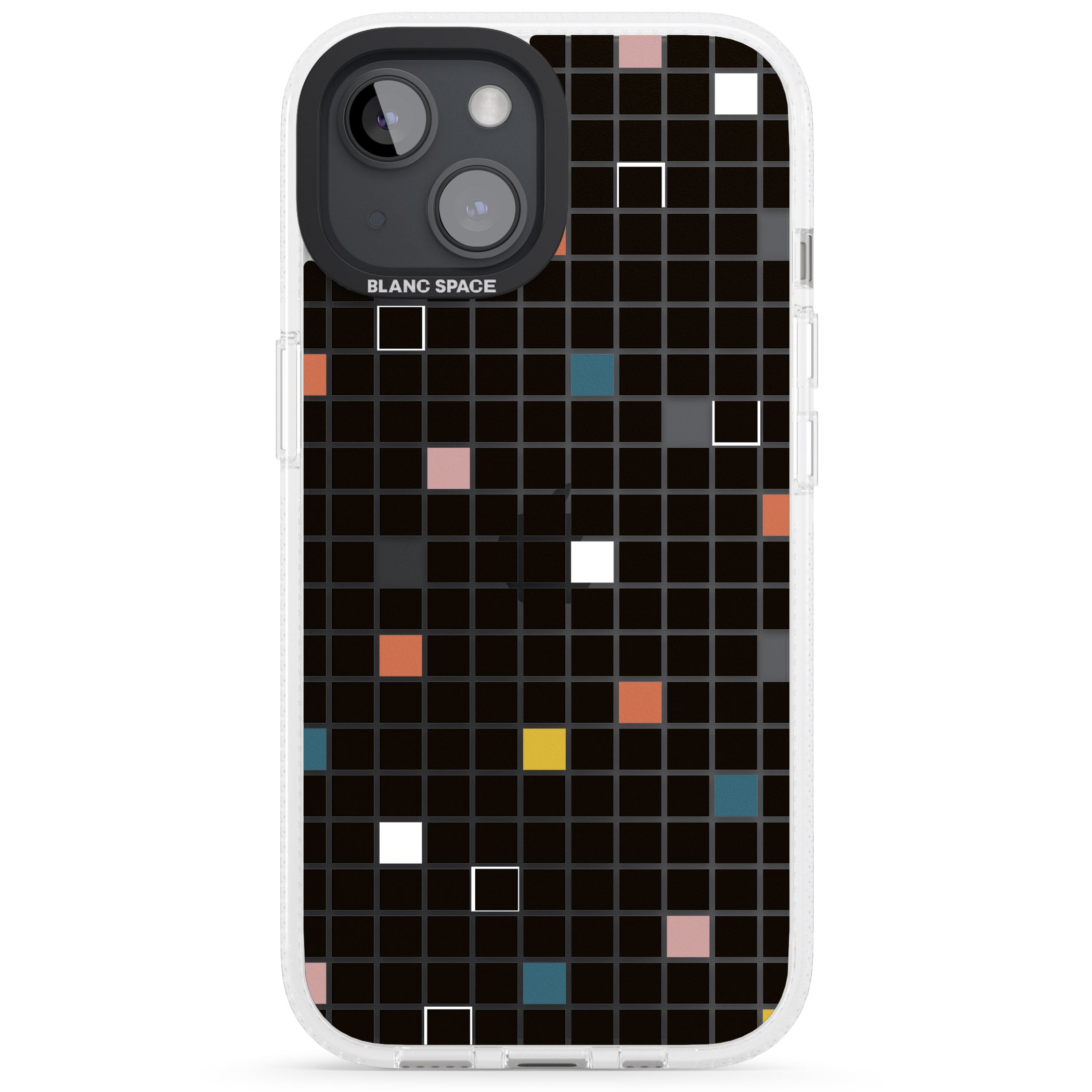 Earthtone Black Geometric Grid iPhone 15 / 14 / 13 Clear Case Impact Air - Blanc Space