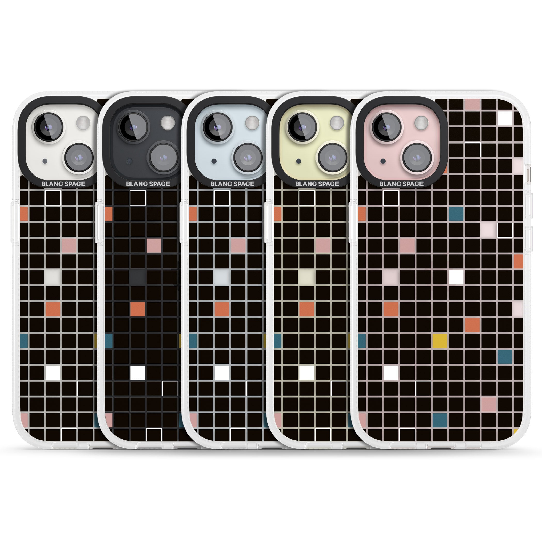 Earthtone Black Geometric Grid iPhone 15 / 14 / 13 Clear Case Impact Air - Blanc Space
