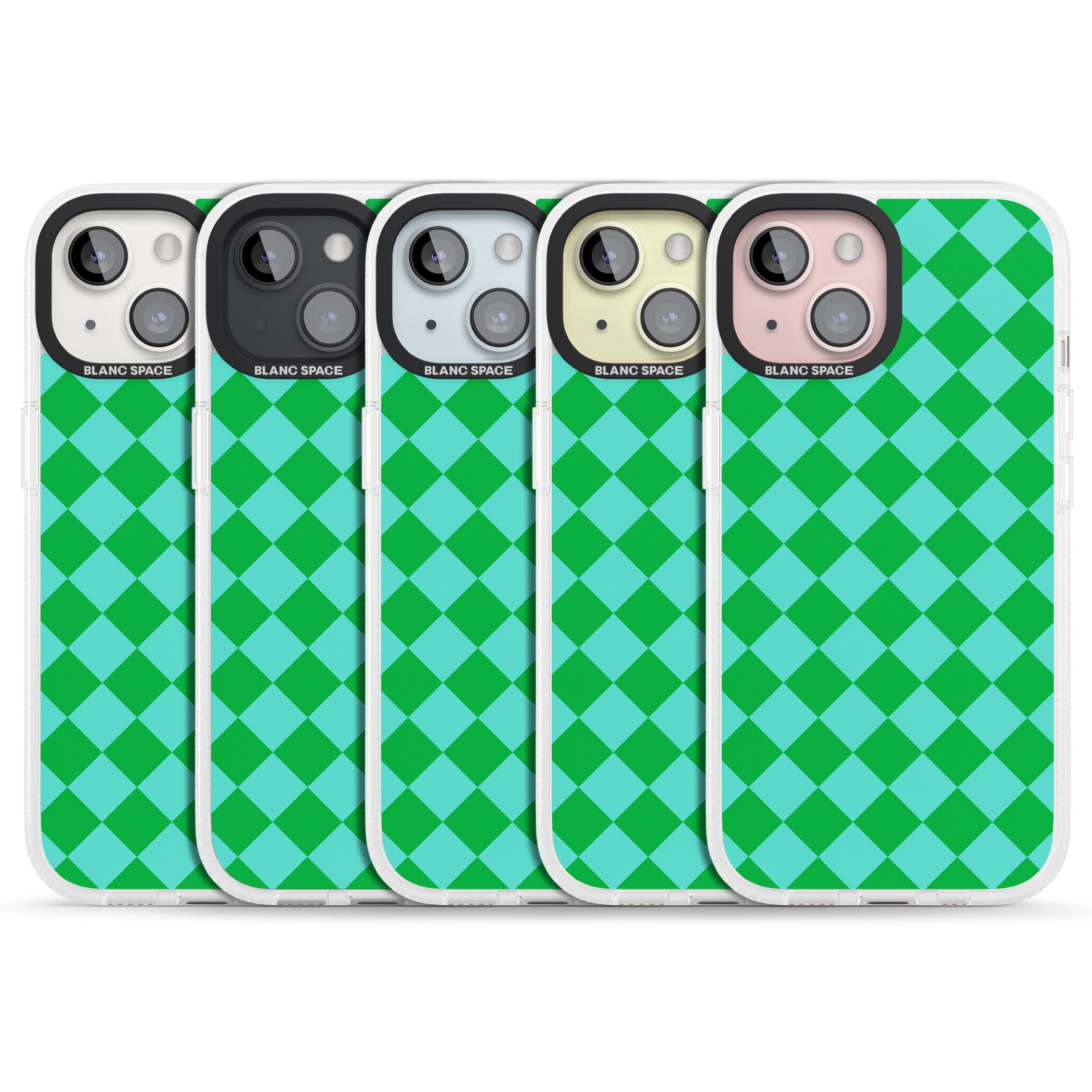 Retro Green Diamond Plaid iPhone 15 / 14 / 13 Clear Case Impact Air - Blanc Space