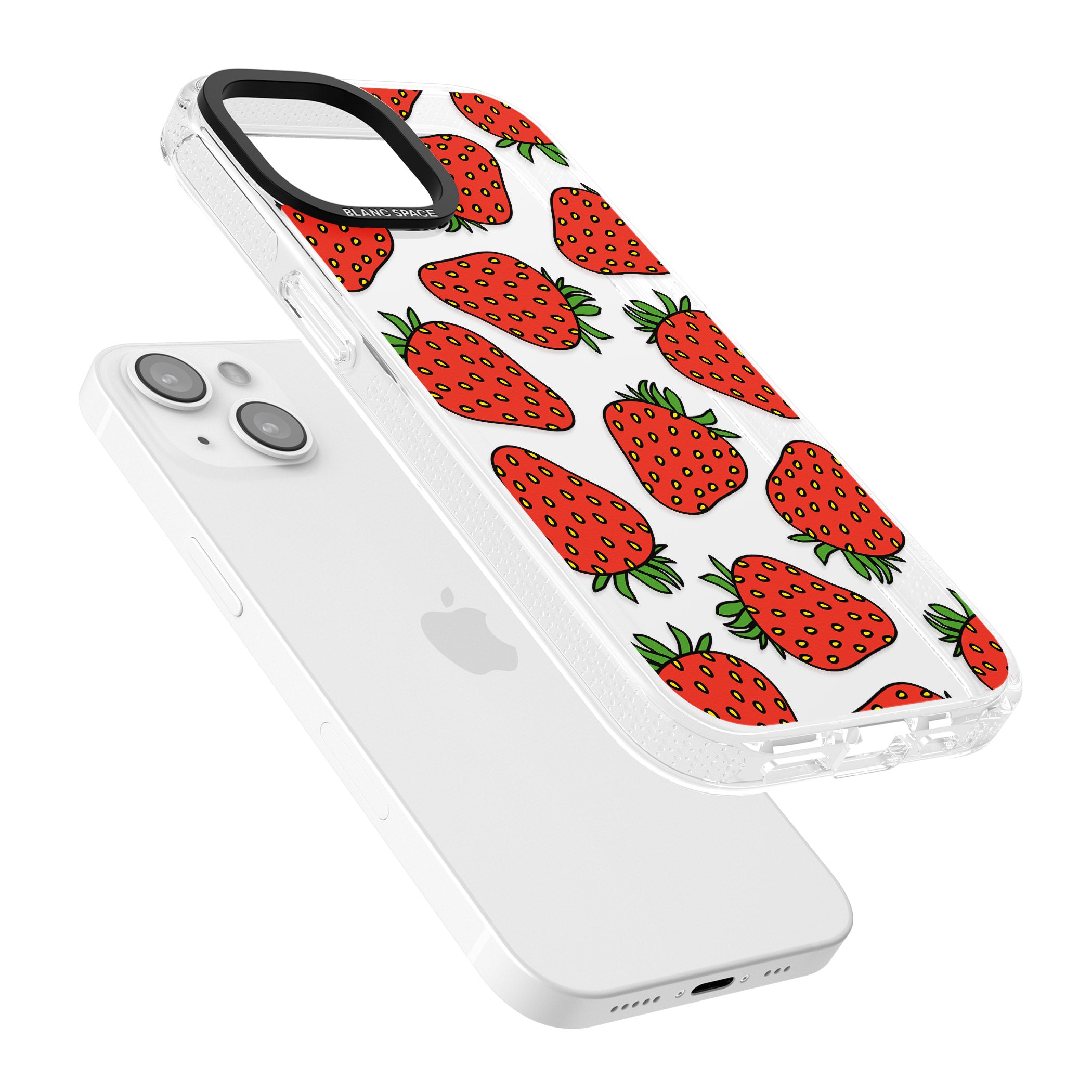 Strawberry Pattern iPhone 15 / 14 / 13 Clear Case Impact Air - Blanc Space