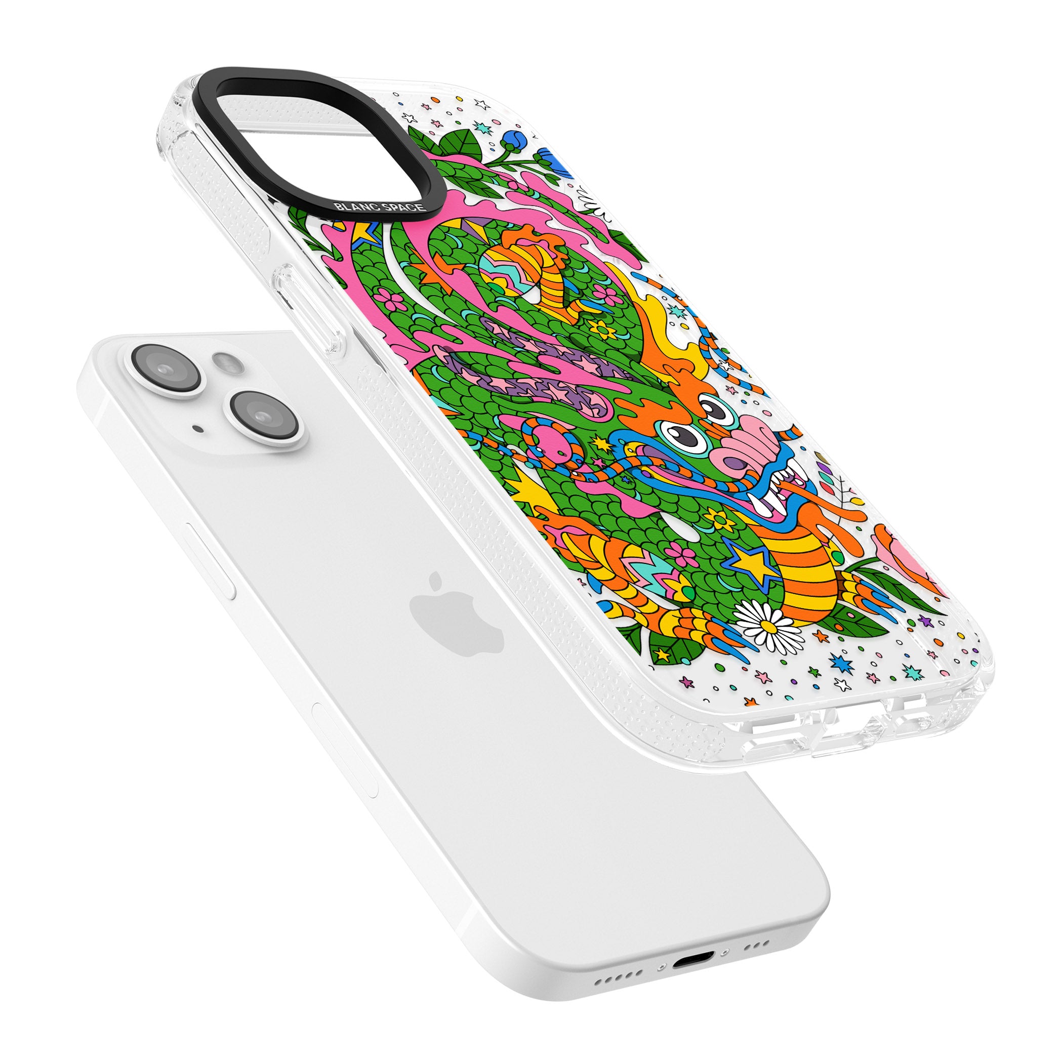 Psychedelic Jungle Dragon iPhone 15 / 14 / 13 Clear Case Impact Air - Blanc Space