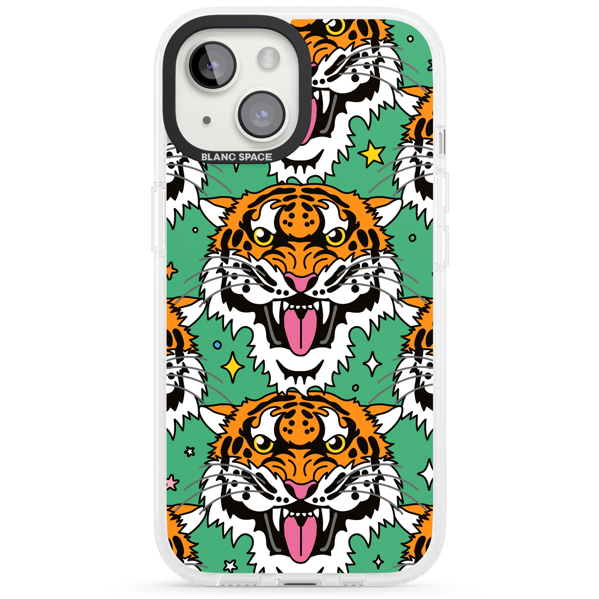 Fierce Jungle Tigers (Green) iPhone 15 / 14 / 13 Clear Case Impact Air - Blanc Space