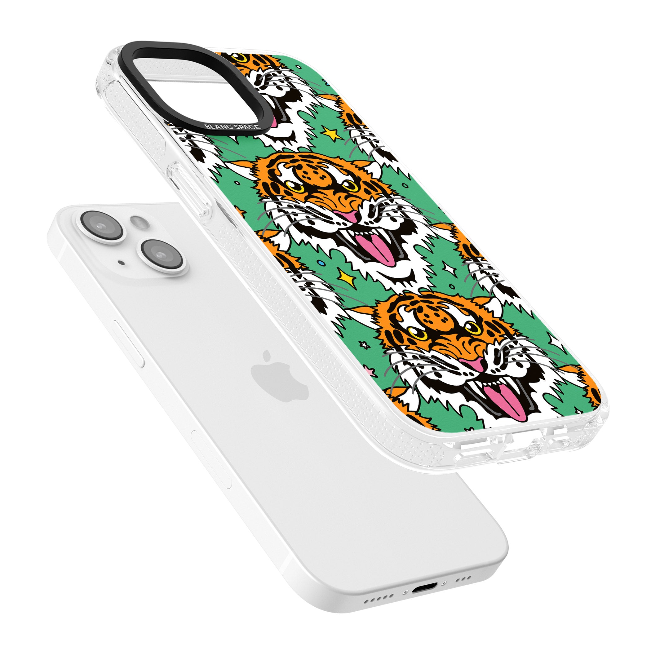 Fierce Jungle Tigers (Green) iPhone 15 / 14 / 13 Clear Case Impact Air - Blanc Space
