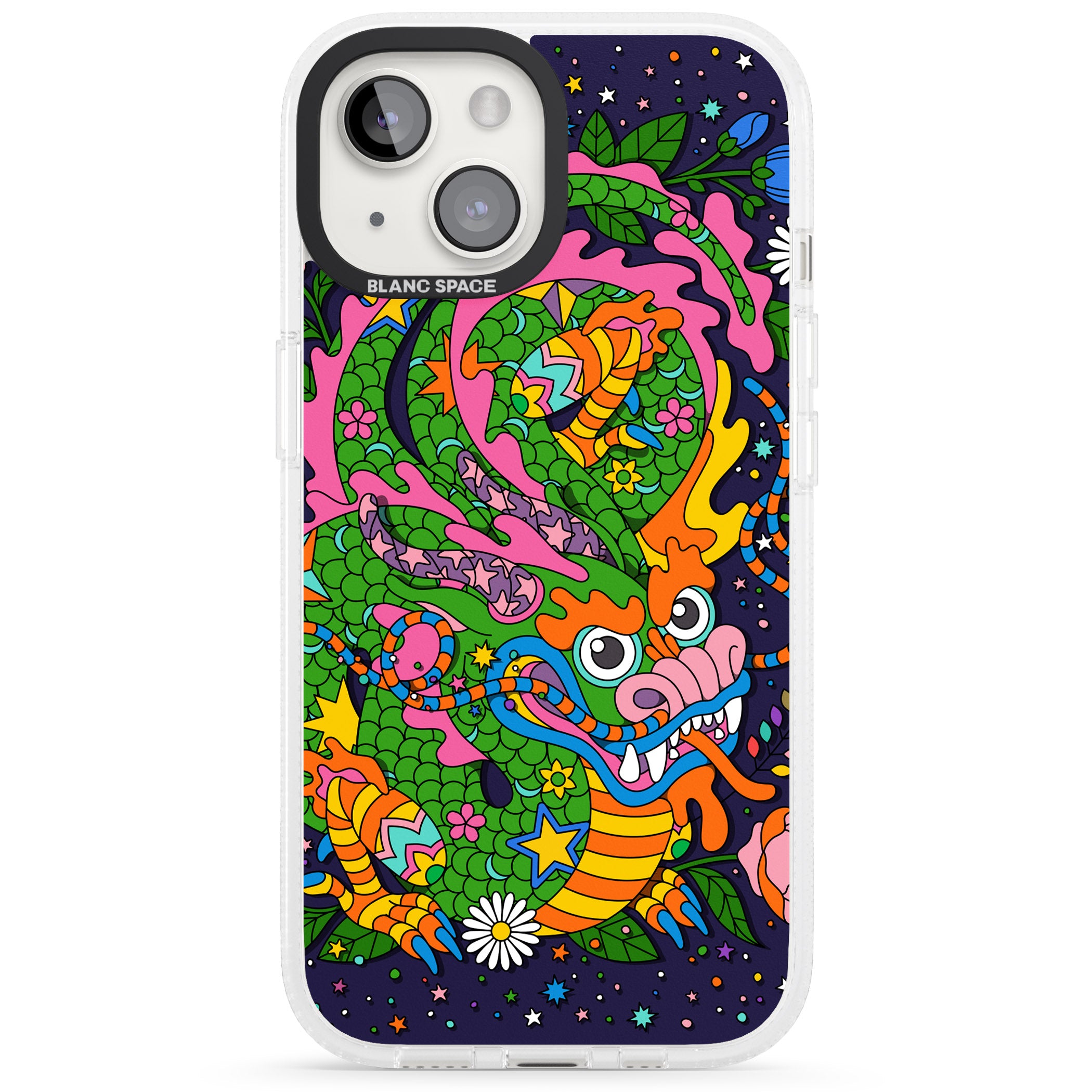 Psychedelic Jungle Dragon (Purple) iPhone 15 / 14 / 13 Clear Case Impact Air - Blanc Space