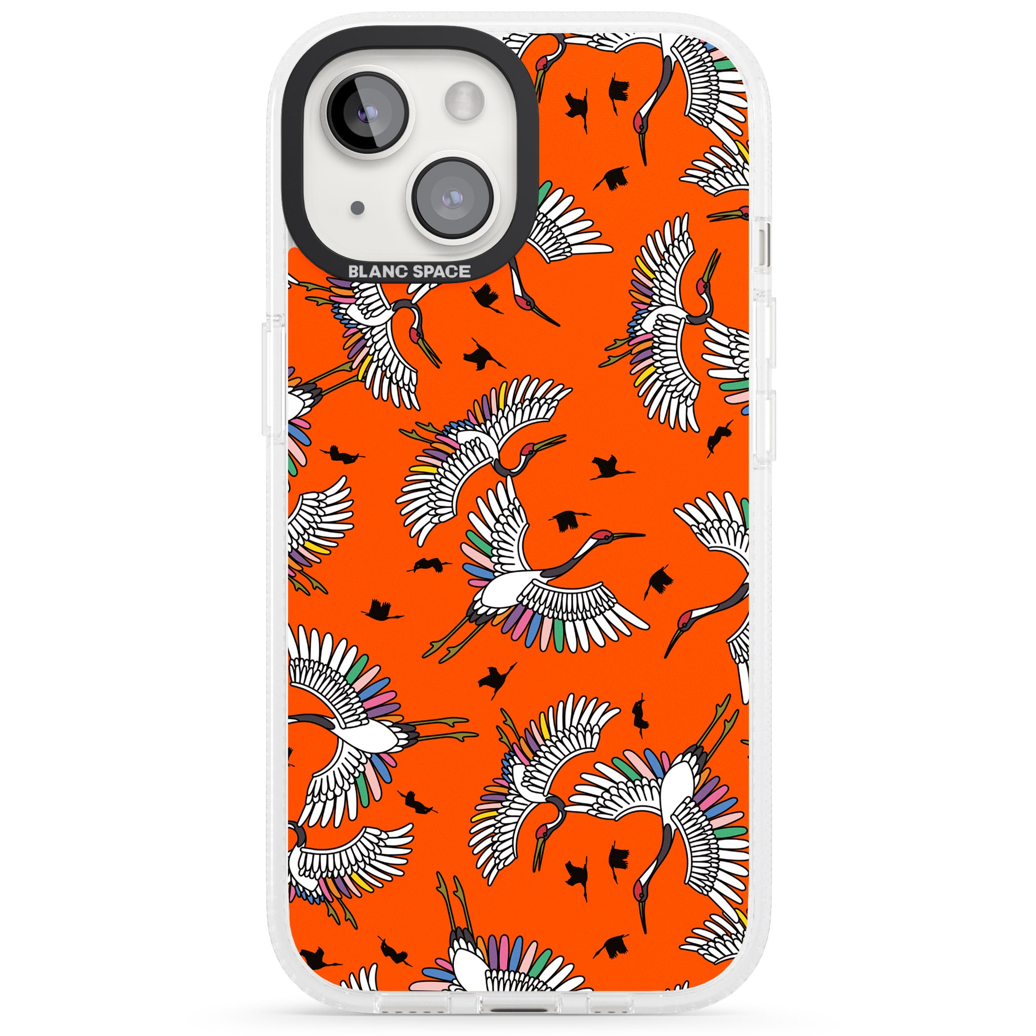 Colourful Crane Pattern (Orange) iPhone 15 / 14 / 13 Clear Case Impact Air - Blanc Space