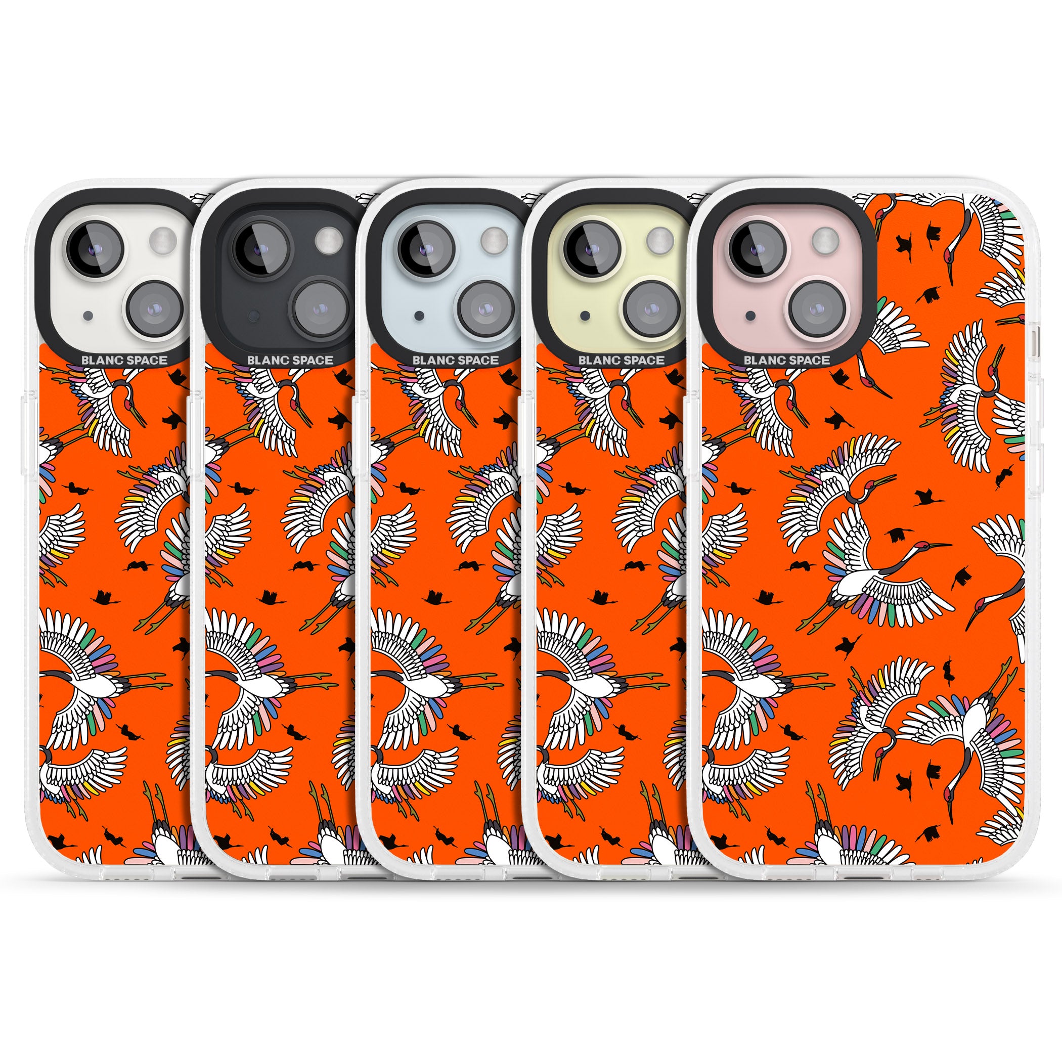 Colourful Crane Pattern (Orange) iPhone 15 / 14 / 13 Clear Case Impact Air - Blanc Space