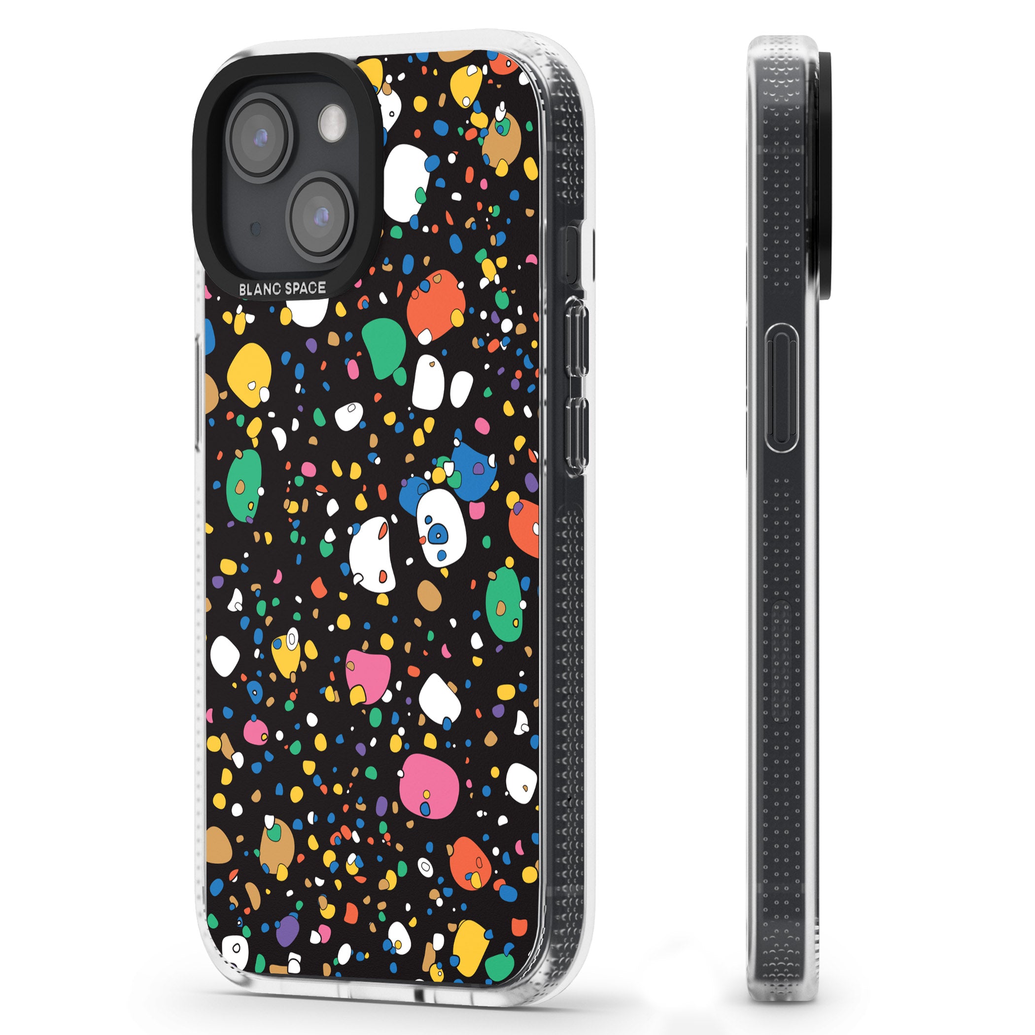 Colourful Confetti Pebbles (Black) iPhone 15 / 14 / 13 Clear Case Impact Air - Blanc Space