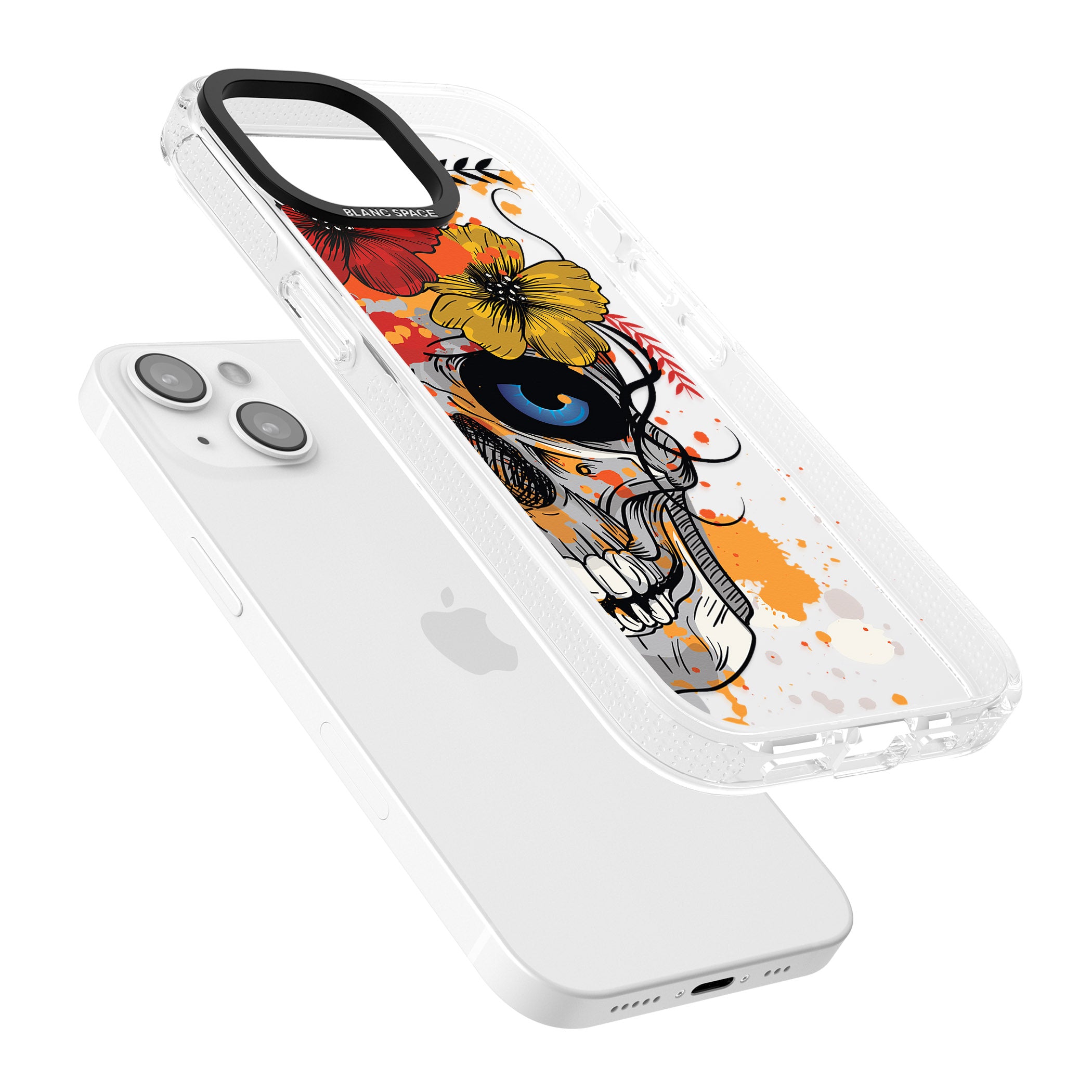 Sugar Skull Flowers iPhone 15 / 14 / 13 Clear Case Impact Air - Blanc Space