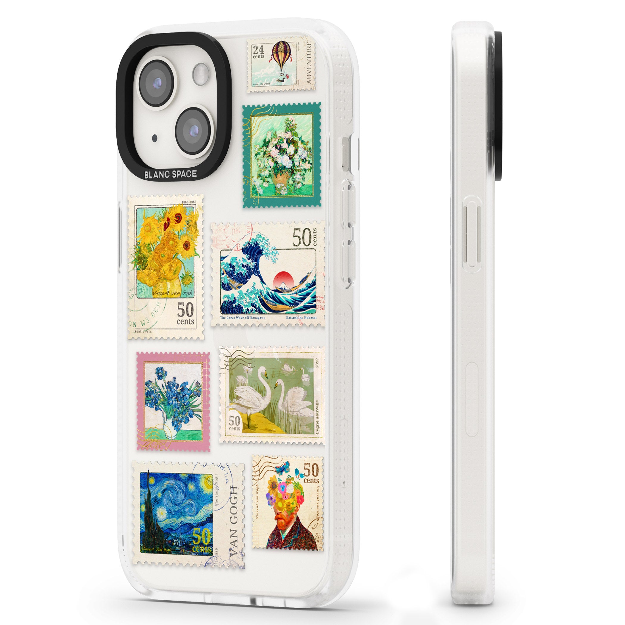 Vintage Art Stamps iPhone 15 / 14 / 13 Clear Case Impact Air - Blanc Space