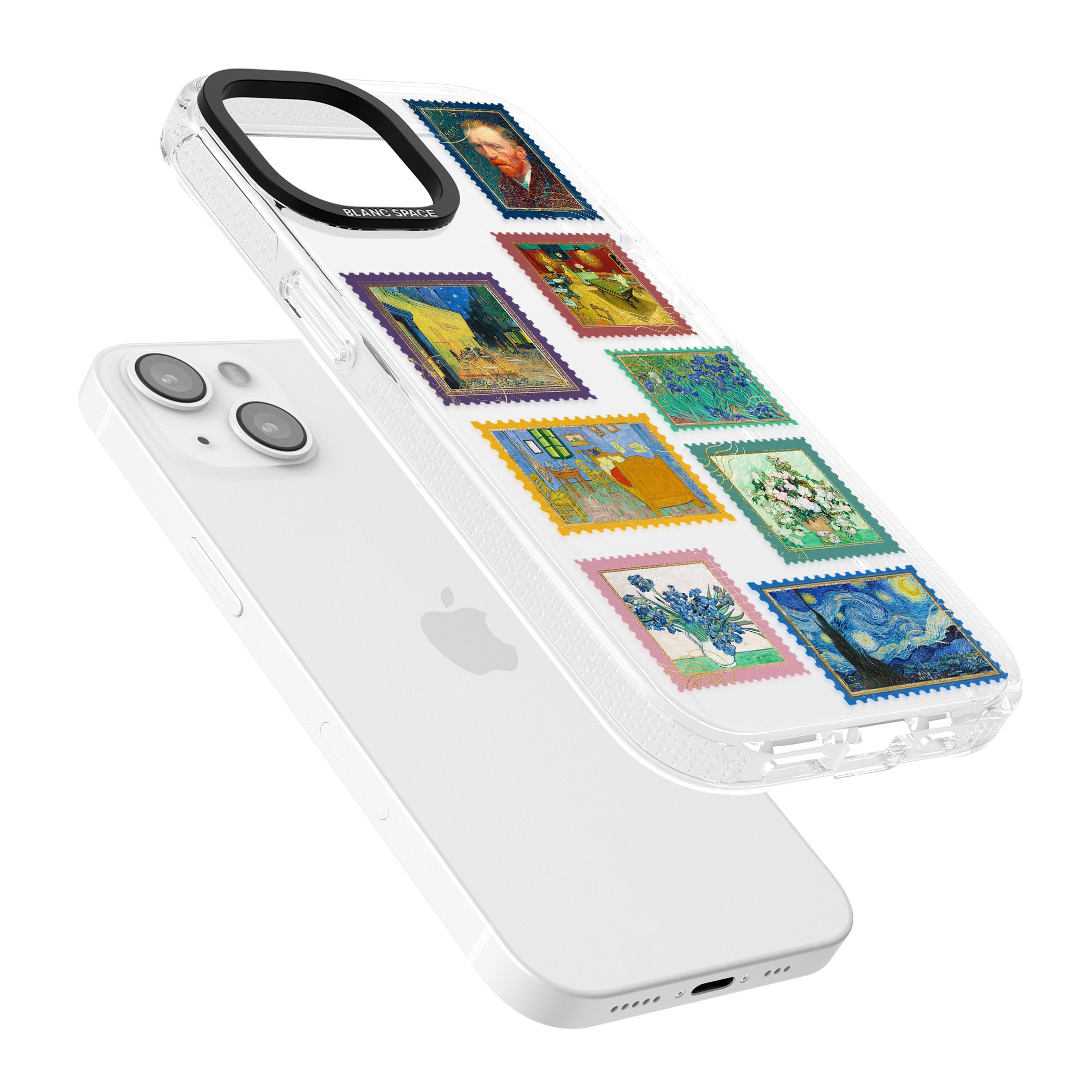 Colourful Vintage Art Stamps iPhone 15 / 14 / 13 Clear Case Impact Air - Blanc Space