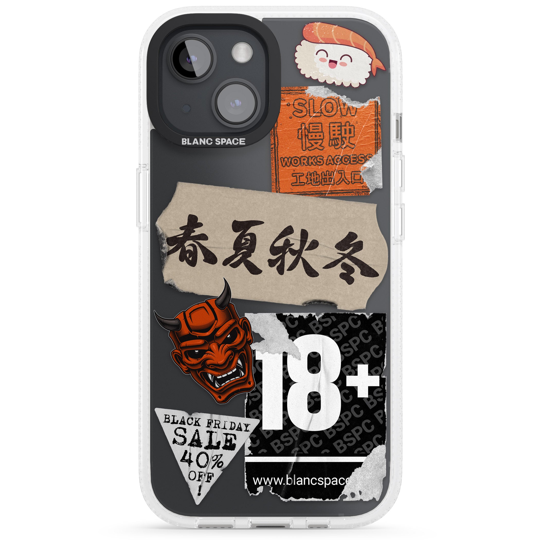 Asian Sticker Mix iPhone 15 / 14 / 13 Clear Case Impact Air - Blanc Space