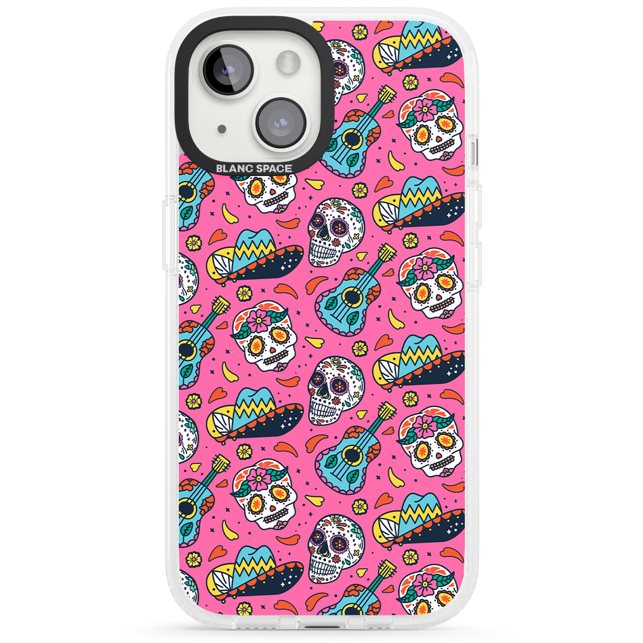 Pink Day of The Dead Pattern iPhone 15 / 14 / 13 Clear Case Impact Air - Blanc Space