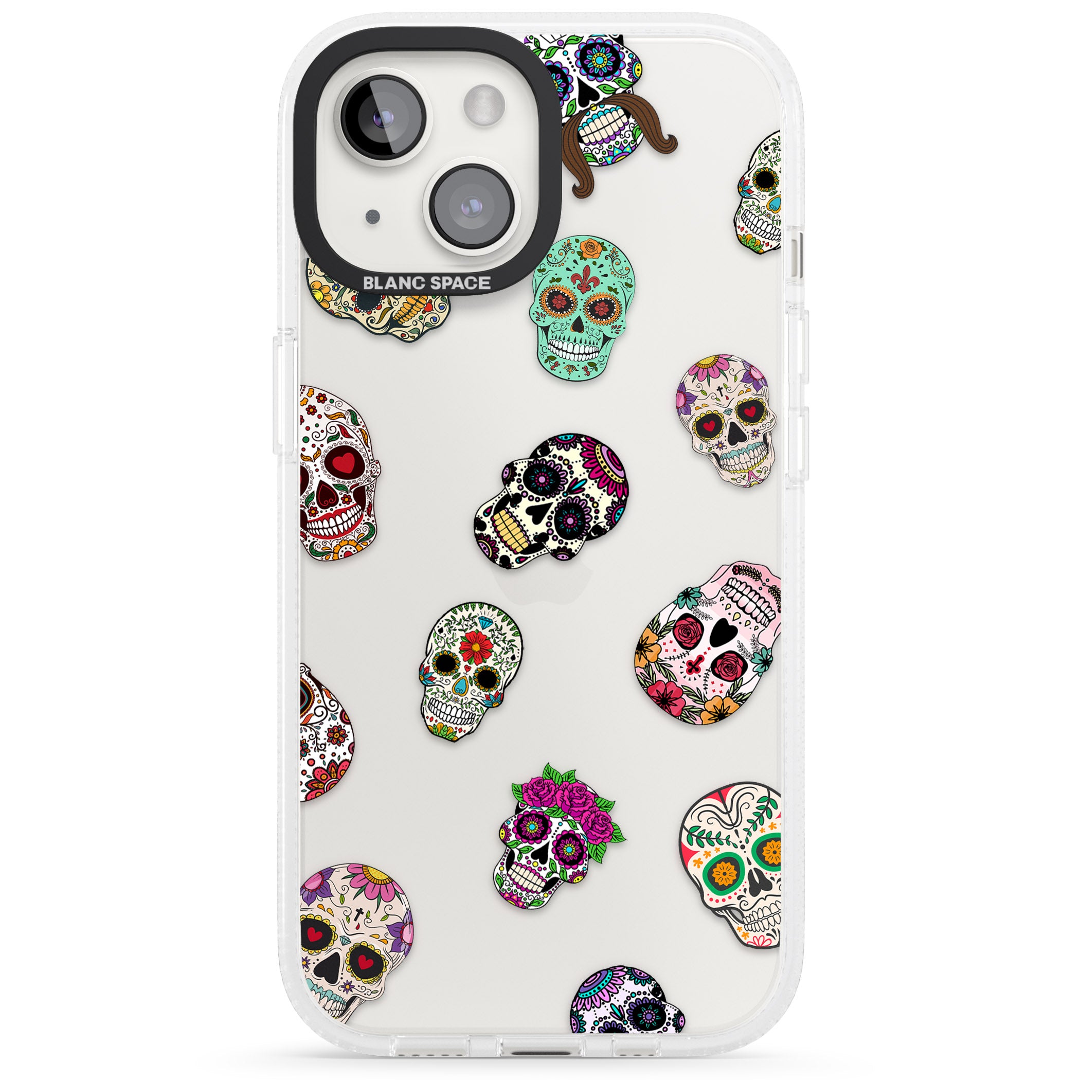 Mixed Sugar Skull Pattern iPhone 15 / 14 / 13 Clear Case Impact Air - Blanc Space