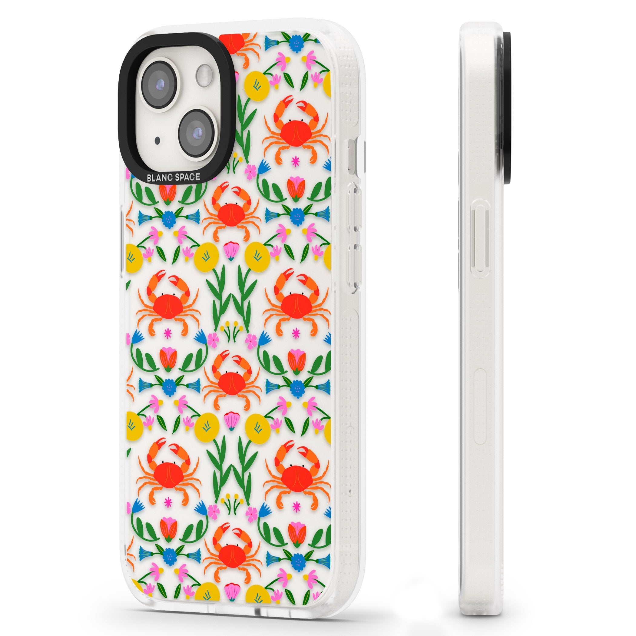 Crabs & Flowers iPhone 15 / 14 / 13 Clear Case Impact Air - Blanc Space