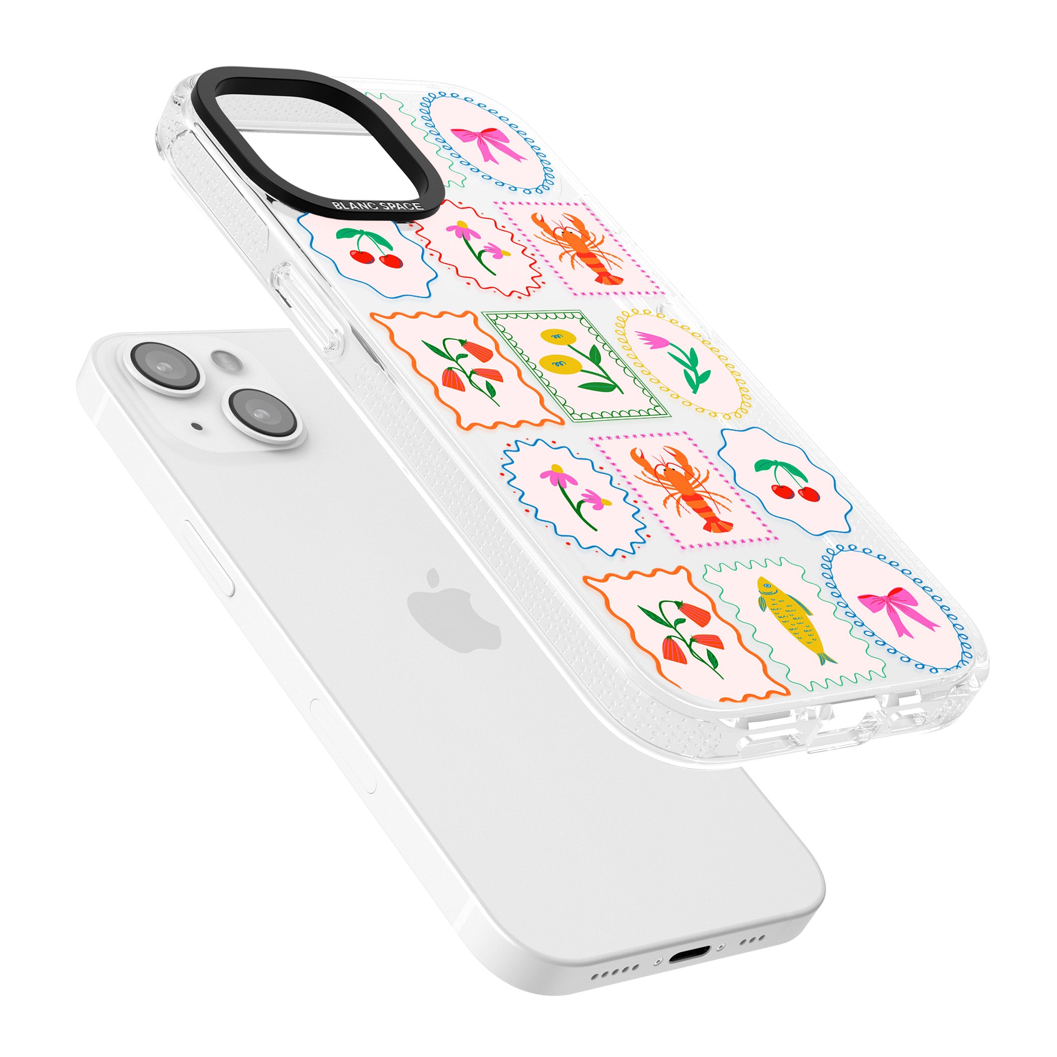 Floral & Seafood Stamps iPhone 15 / 14 / 13 Clear Case Impact Air - Blanc Space