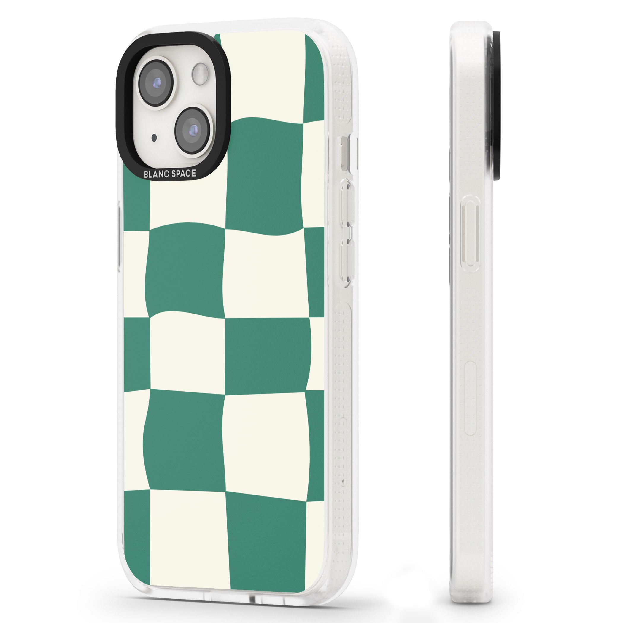 Green & Cream Wavy Check iPhone 15 / 14 / 13 Clear Case Impact Air - Blanc Space