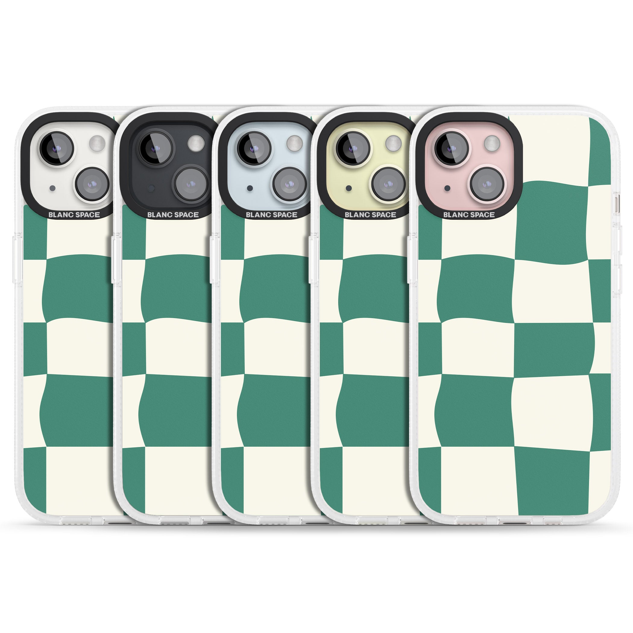 Green & Cream Wavy Check iPhone 15 / 14 / 13 Clear Case Impact Air - Blanc Space