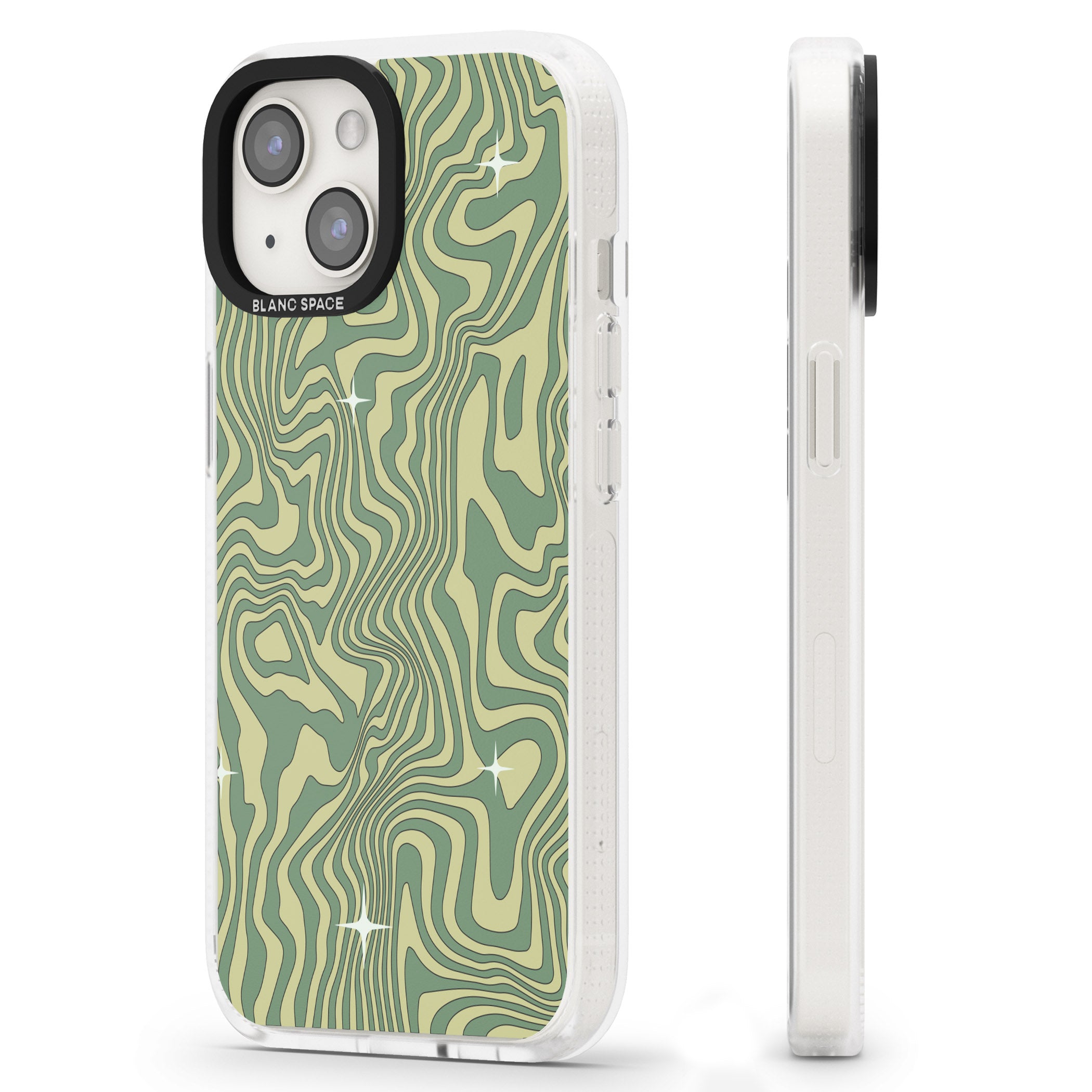 Green Abstract Wave iPhone 15 / 14 / 13 Clear Case Impact Air - Blanc Space