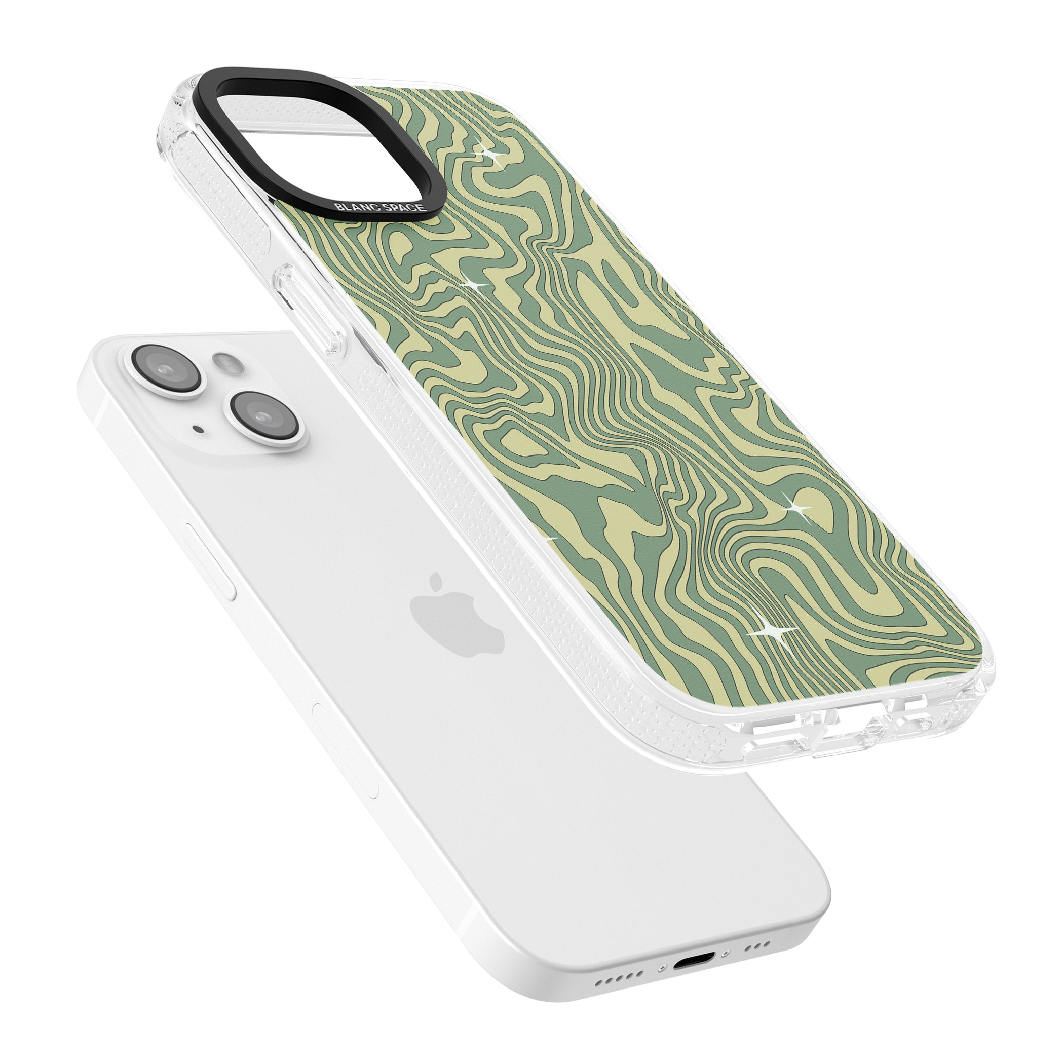 Green Abstract Wave iPhone 15 / 14 / 13 Clear Case Impact Air - Blanc Space