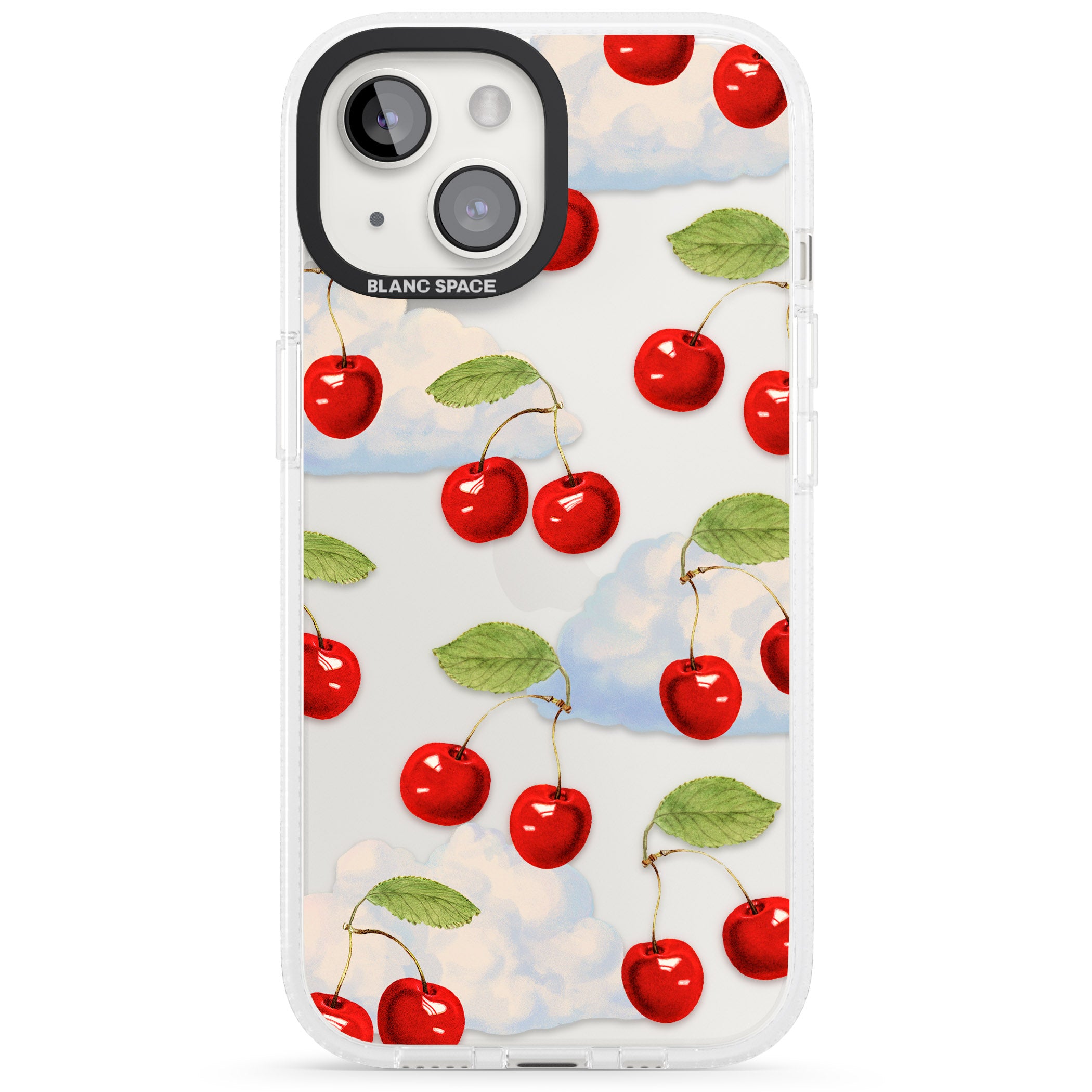 Vintage Cherries & Clouds iPhone 15 / 14 / 13 Clear Case Impact Air - Blanc Space