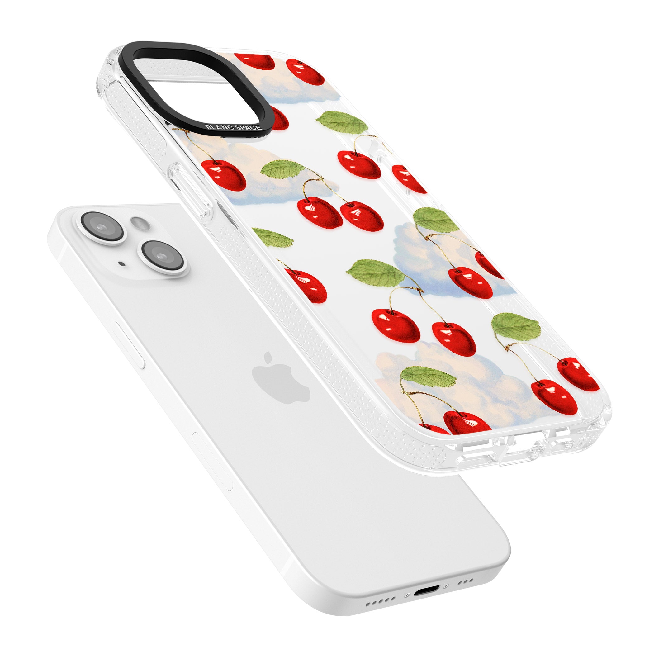 Vintage Cherries & Clouds iPhone 15 / 14 / 13 Clear Case Impact Air - Blanc Space