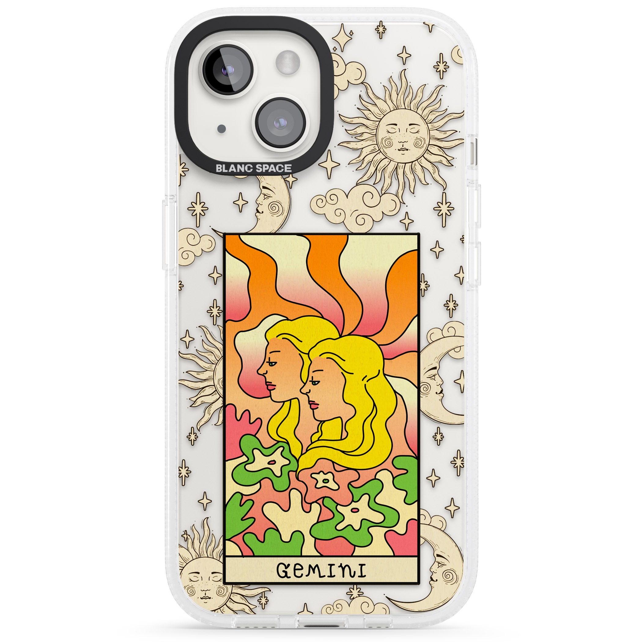 Celestial Zodiac - Gemini iPhone 15 / 14 / 13 Clear Case Impact Air - Blanc Space