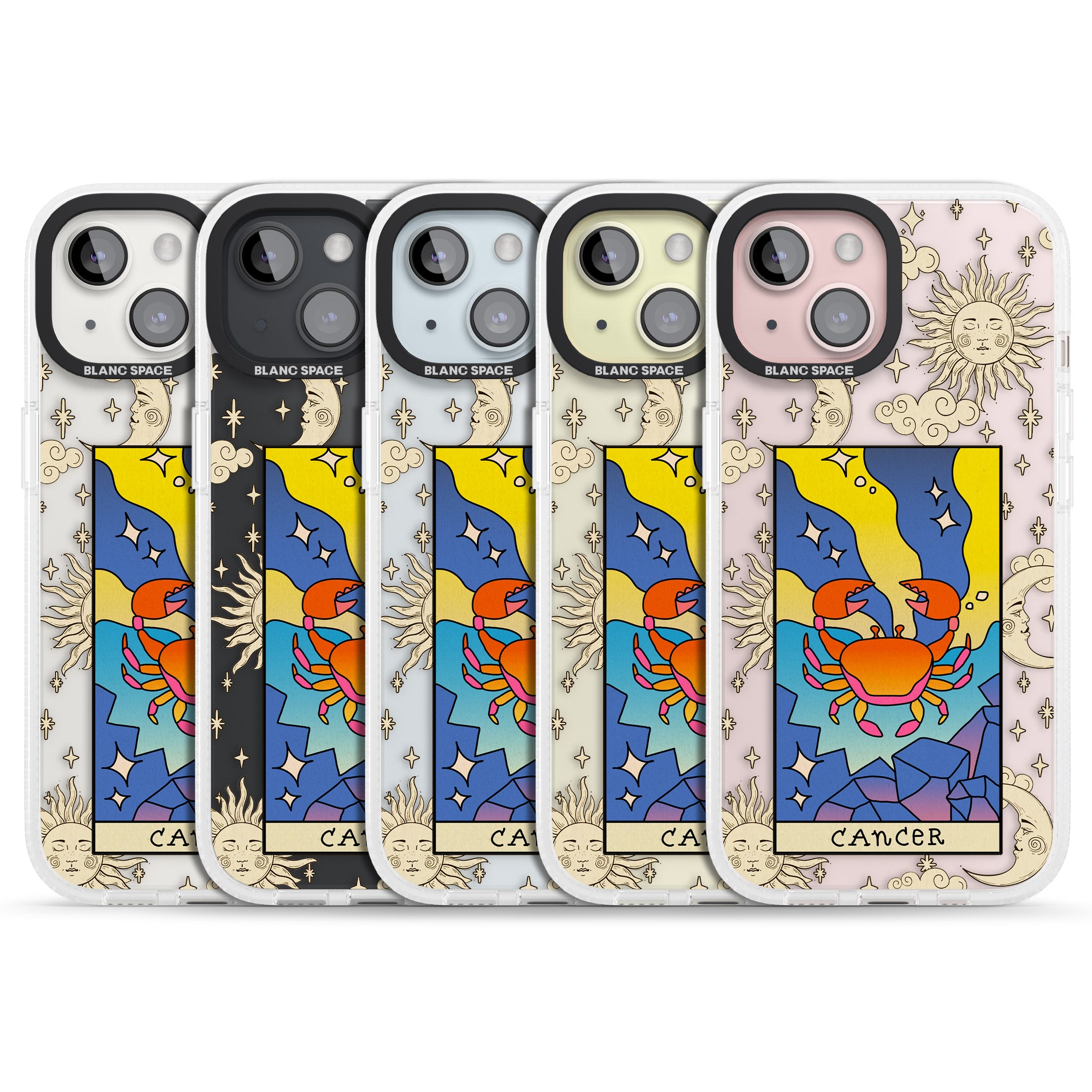 Celestial Zodiac - Cancer iPhone 15 / 14 / 13 Clear Case Impact Air - Blanc Space