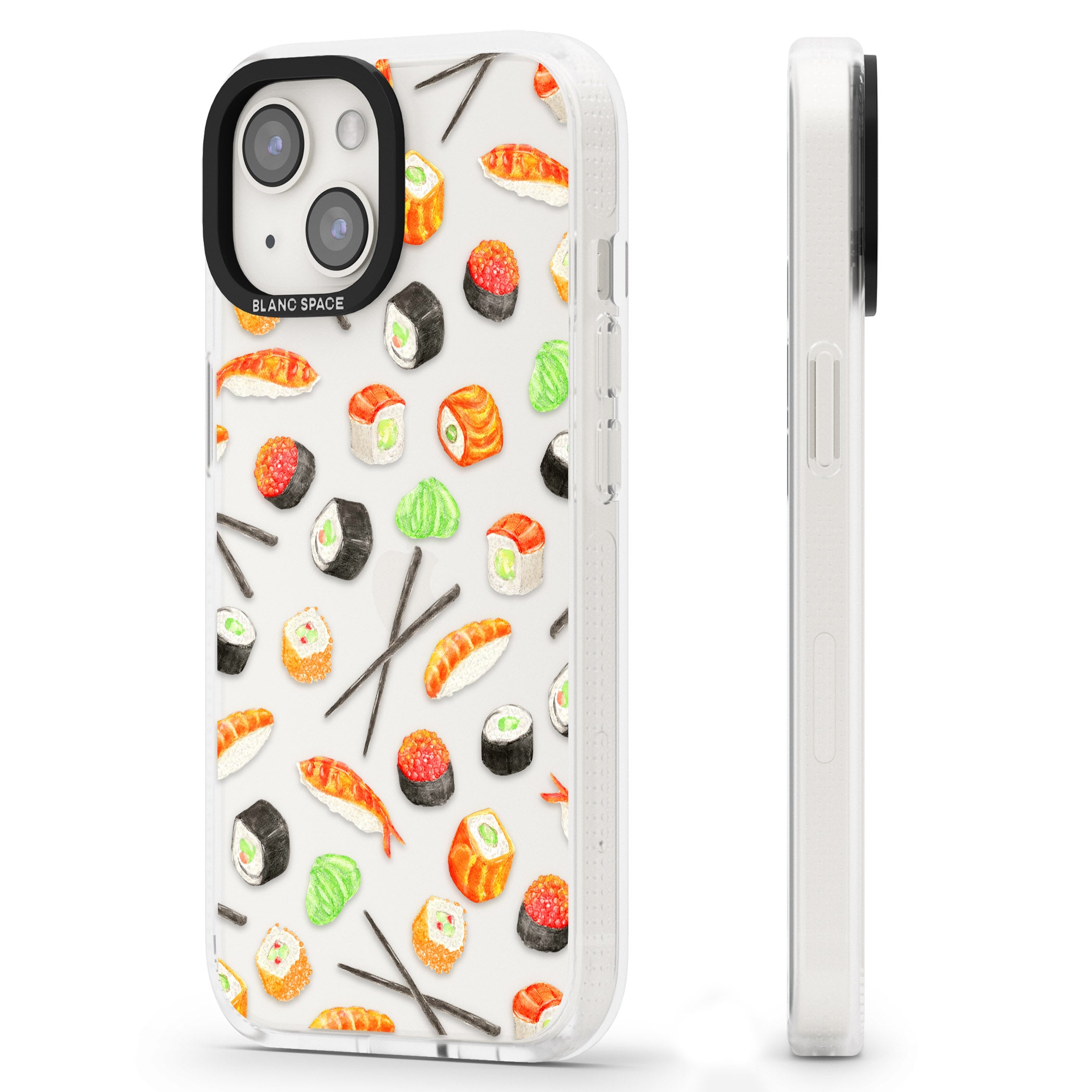 Sushi & Chopsticks Watercolour Pattern iPhone 15 / 14 / 13 Clear Case Impact Air - Blanc Space