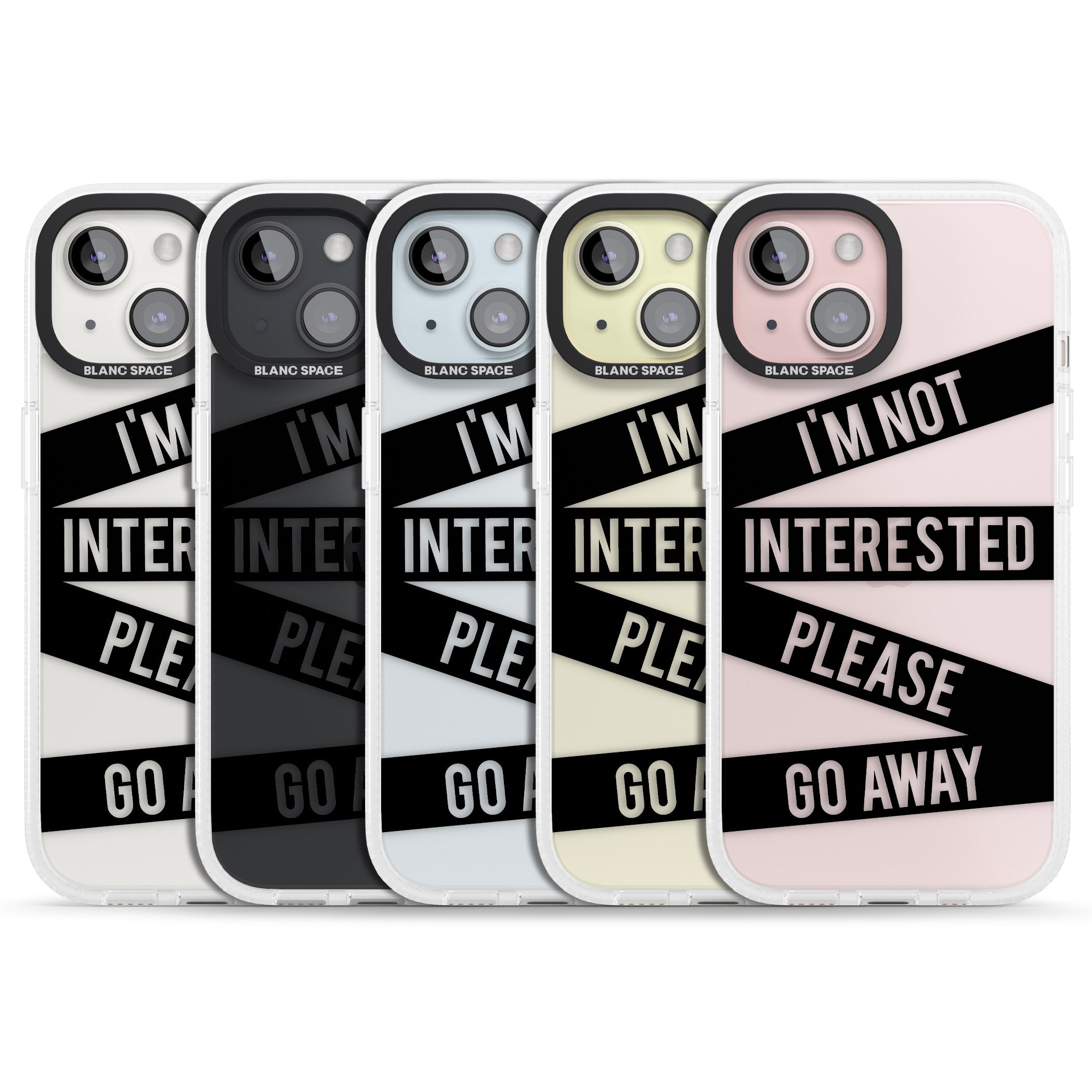 Black Stripes I'm Not Interested iPhone 15 / 14 / 13 Clear Case Impact Air - Blanc Space
