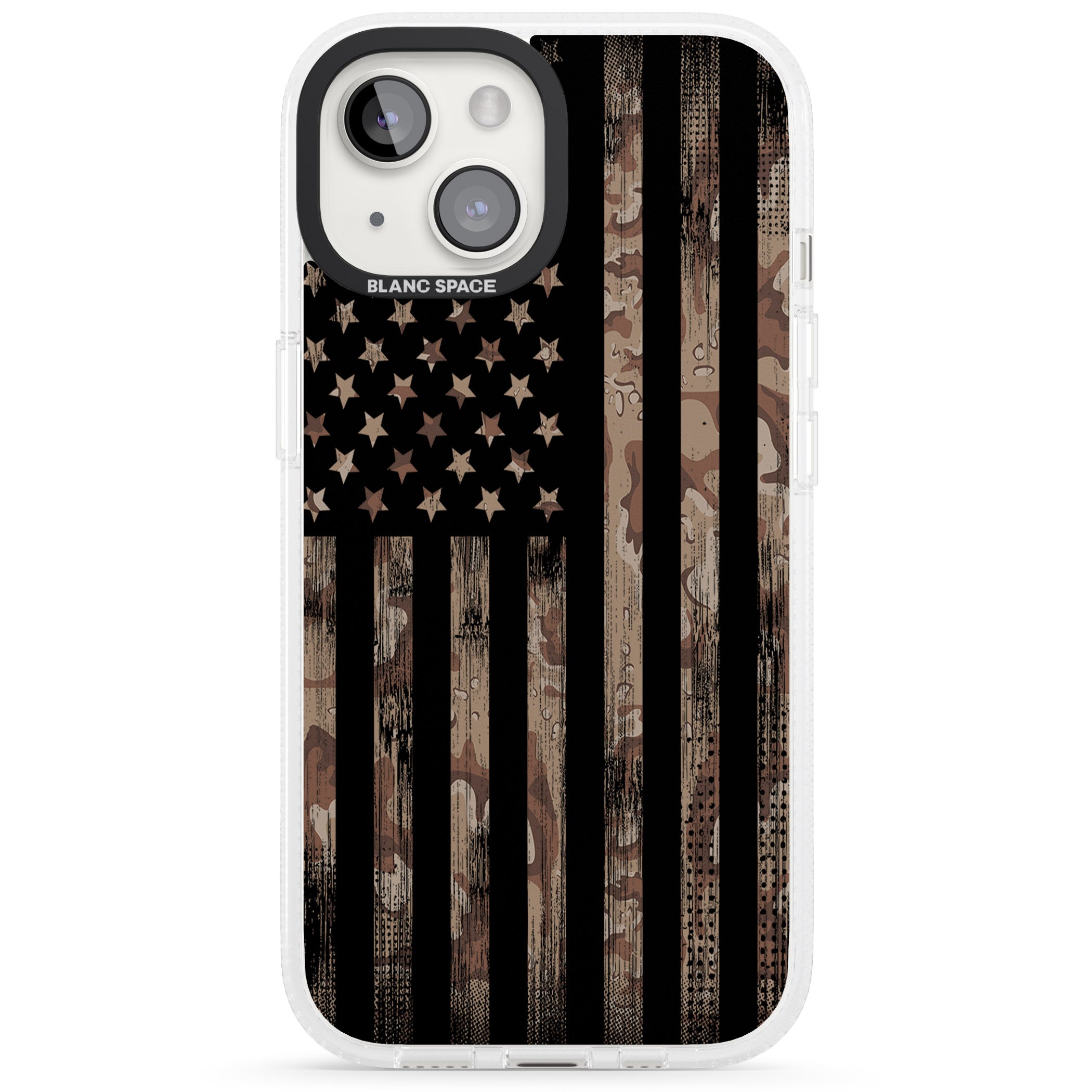 Desert Camo US Flag iPhone 15 / 14 / 13 Clear Case Impact Air - Blanc Space