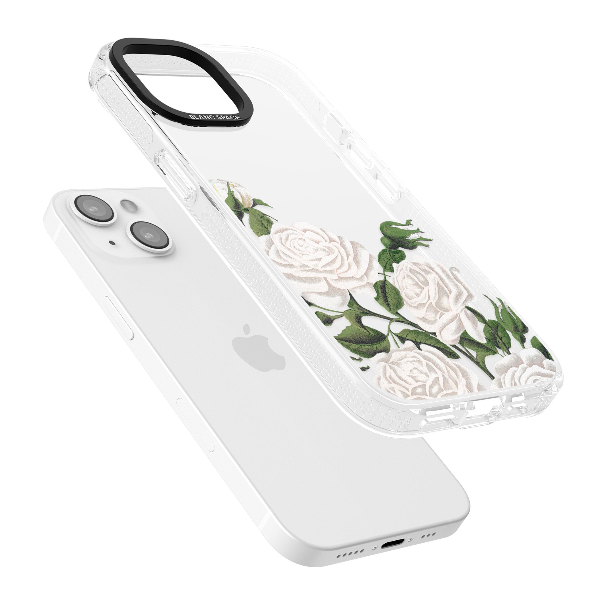 White Vintage Painted Flowers iPhone 15 / 14 / 13 Clear Case Impact Air - Blanc Space