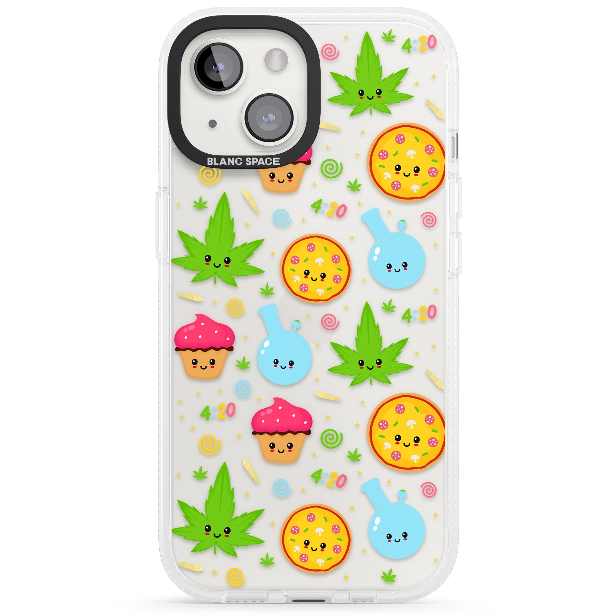 Kawaii Weed Pattern iPhone 15 / 14 / 13 Clear Case Impact Air - Blanc Space