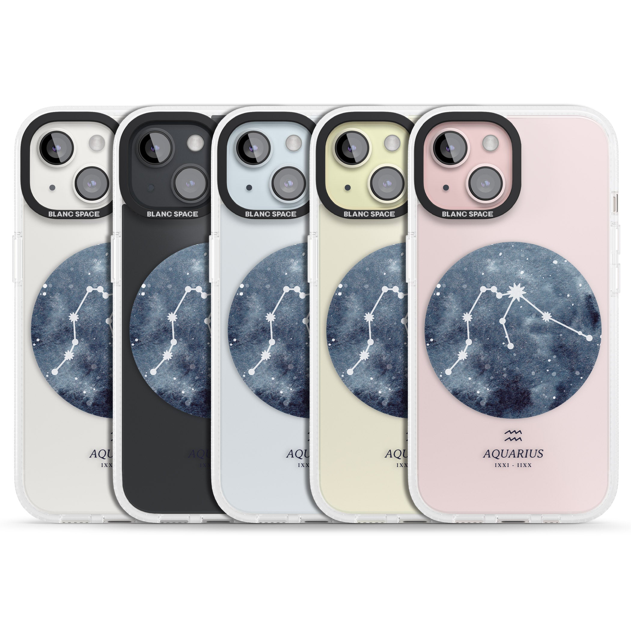 Aquarius Zodiac Transparent Design - Blue iPhone 15 / 14 / 13 Clear Case Impact Air - Blanc Space