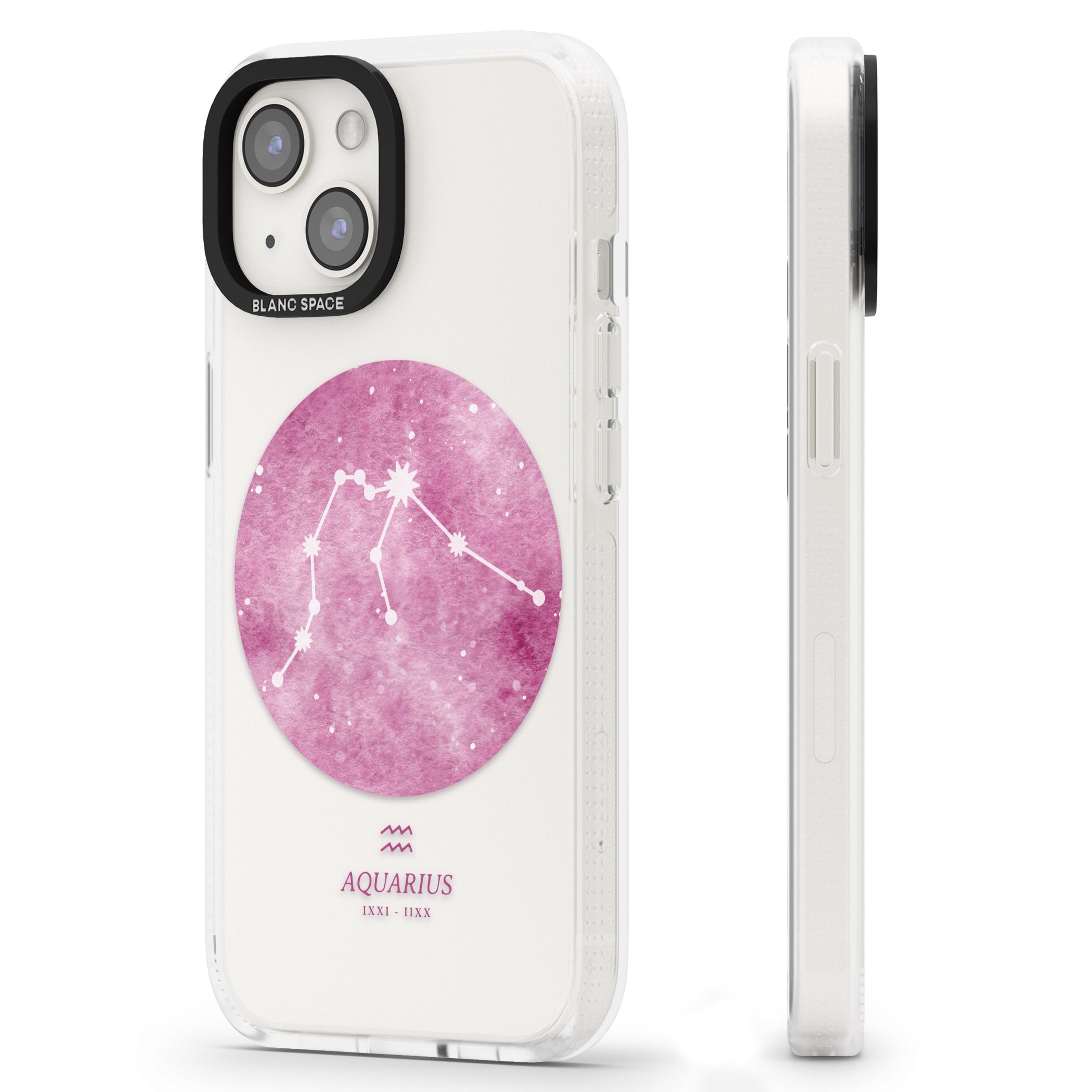 Aquarius Zodiac Transparent Design - Pink iPhone 15 / 14 / 13 Clear Case Impact Air - Blanc Space
